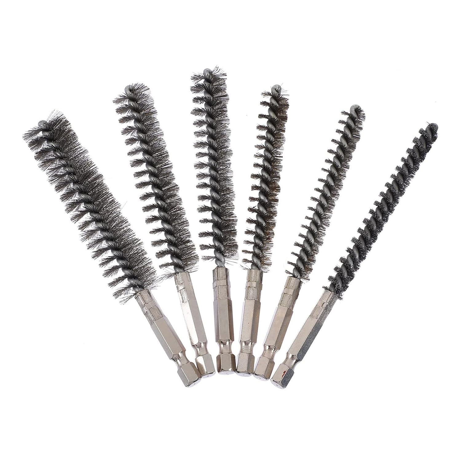 HEZB 6Pcs Stainless Steel Bore Brush with Hex Shanks Metal