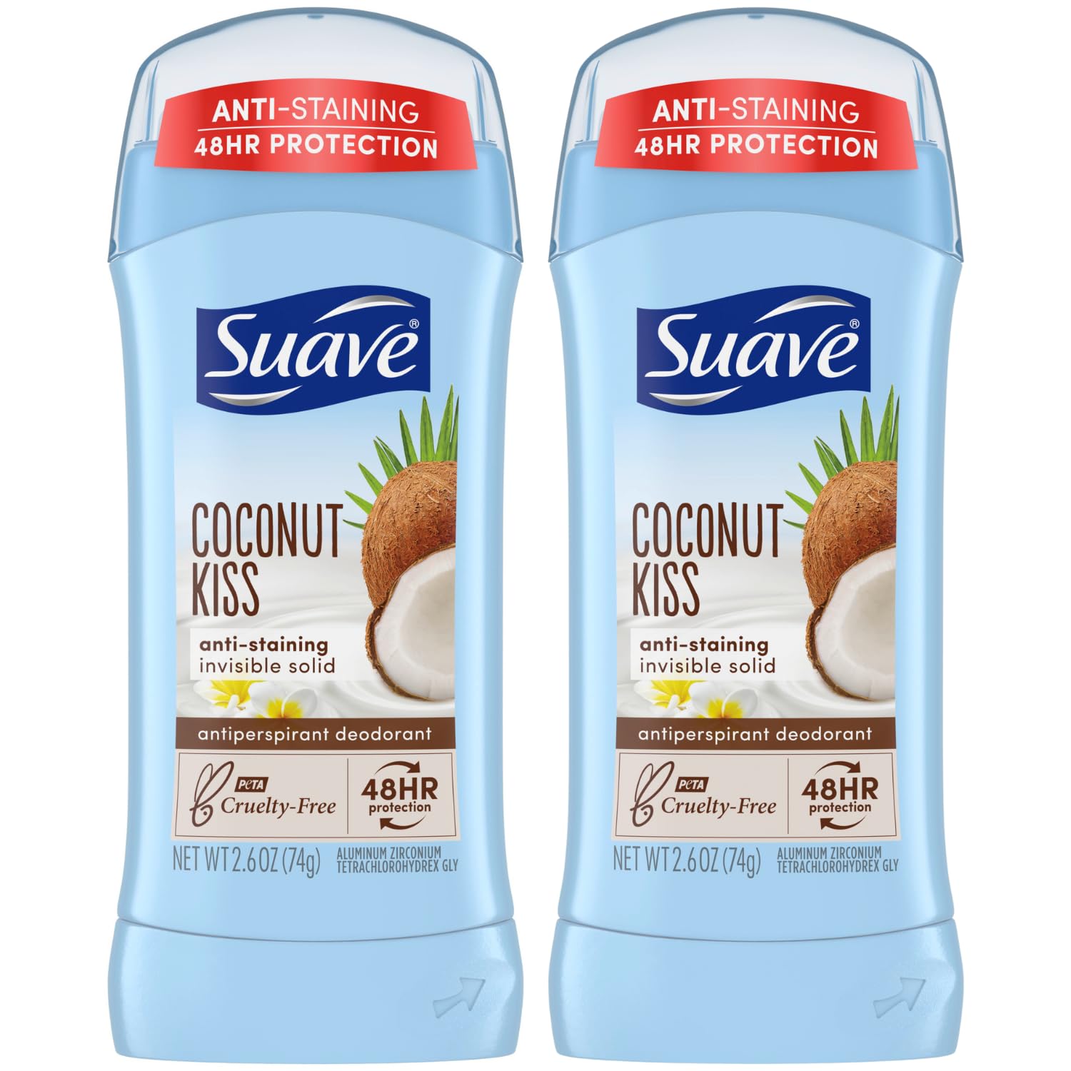 Suave Deodorant for Women, Coconut Kiss – Invisible Solid Antiperspirant Deodorant Stick, 48H Protection, Anti-Staining, Cruelty-Free, Scented, 2.6 Oz (Pack of 2) Suave Deodorant for Women, Coconut Kiss – Invisible Solid Antiperspirant Deodorant Stick, 48H Protection, Anti-Staining, Cruelty-Free, Scented, 2.6 Oz (Pack of 2)
