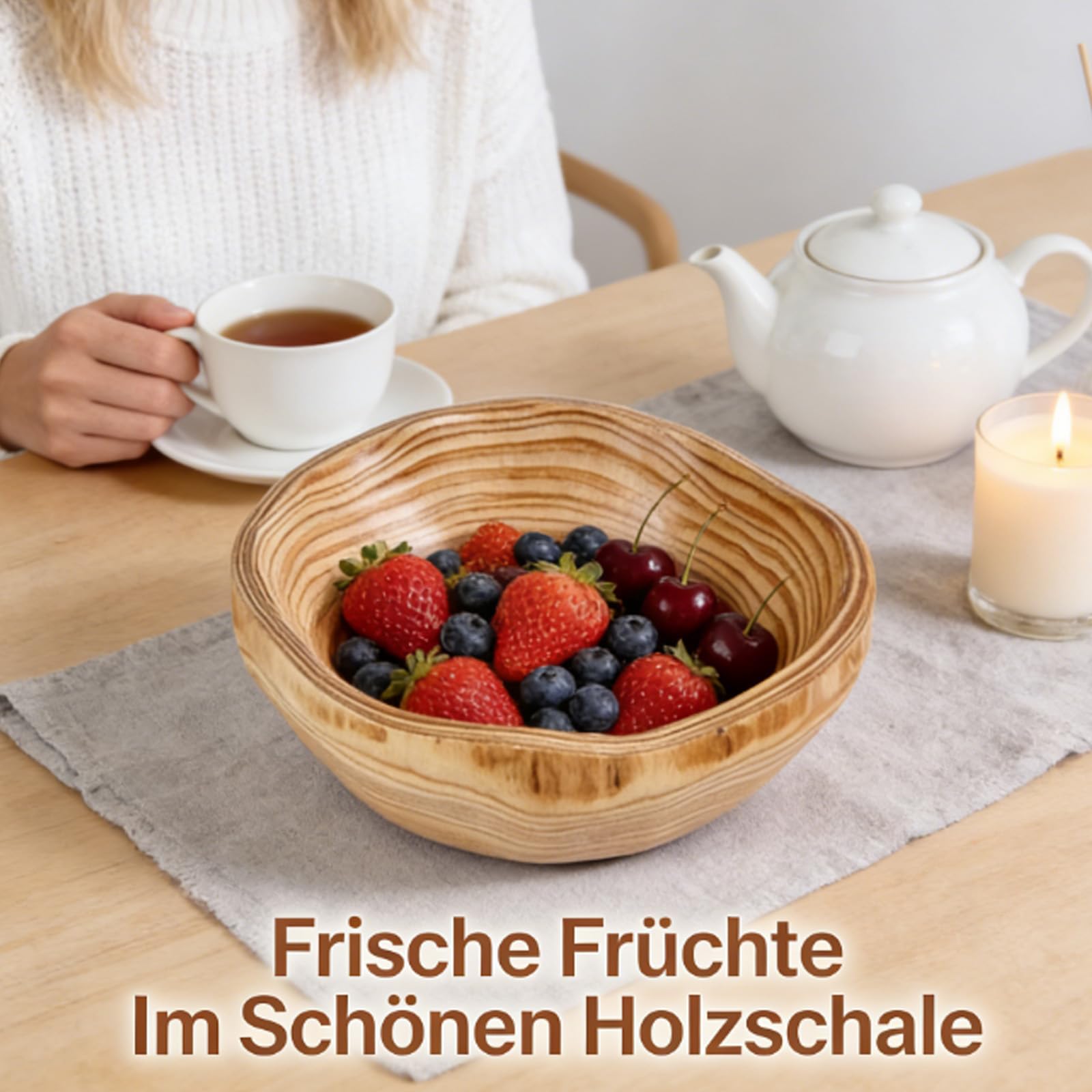 Natur Obstschale Holz, Unregelmäßige Holzschüssel, Handgemachte Holzschale, Dekoschalefür Obst Salate Snack Schlüssel Dekor 25-29cm