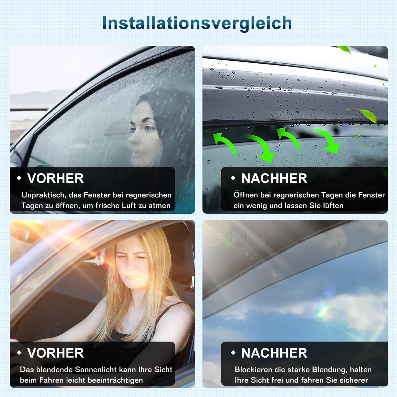 Windabweiser Regenabweiser kompatibel mit BMW X3 E83 2003-2010, Selbstklebend Tape-On Autofenster Regenschutz Regenabweiser Deflektoren, 4-TLG Set, Rauchgrau, Vorne,Aerodynamisch