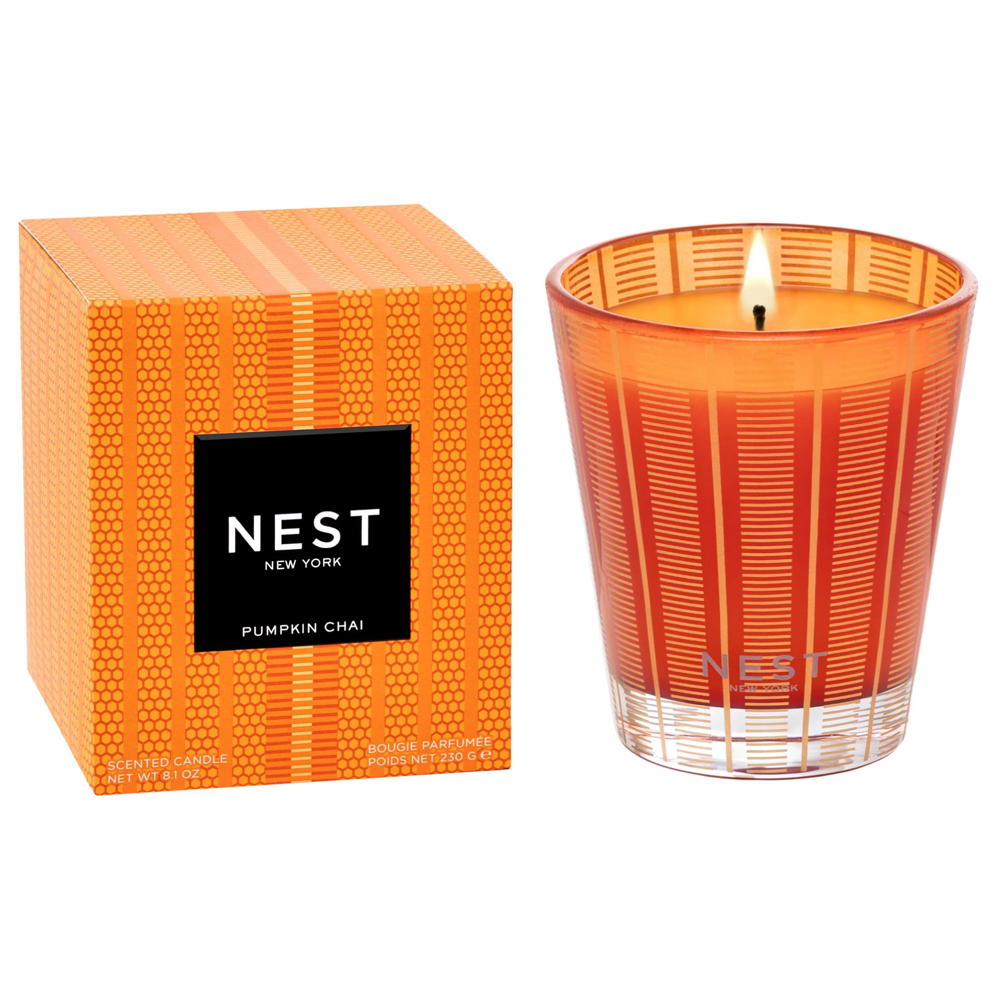 NEST New York Scented Classic Candle, Pumpkin Chai - 8.1 oz - Up to 60-Hour Burn Time - Reusable Glass Vessel