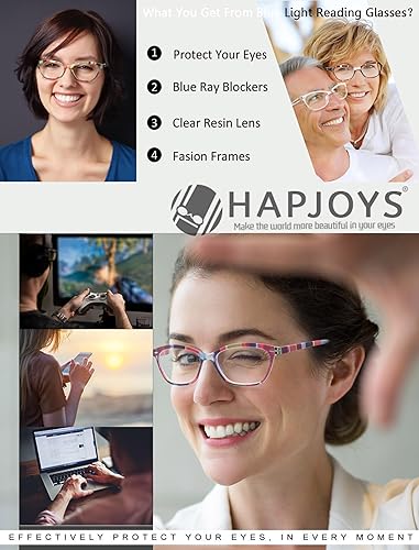 Miniatura 7 de HAPJOYS Gafas de lectura para mujer, bloqueo de luz azul, a la moda, diseño de ojo de gato, anti rayos azules, con bisagra de resorte, paquete de 4