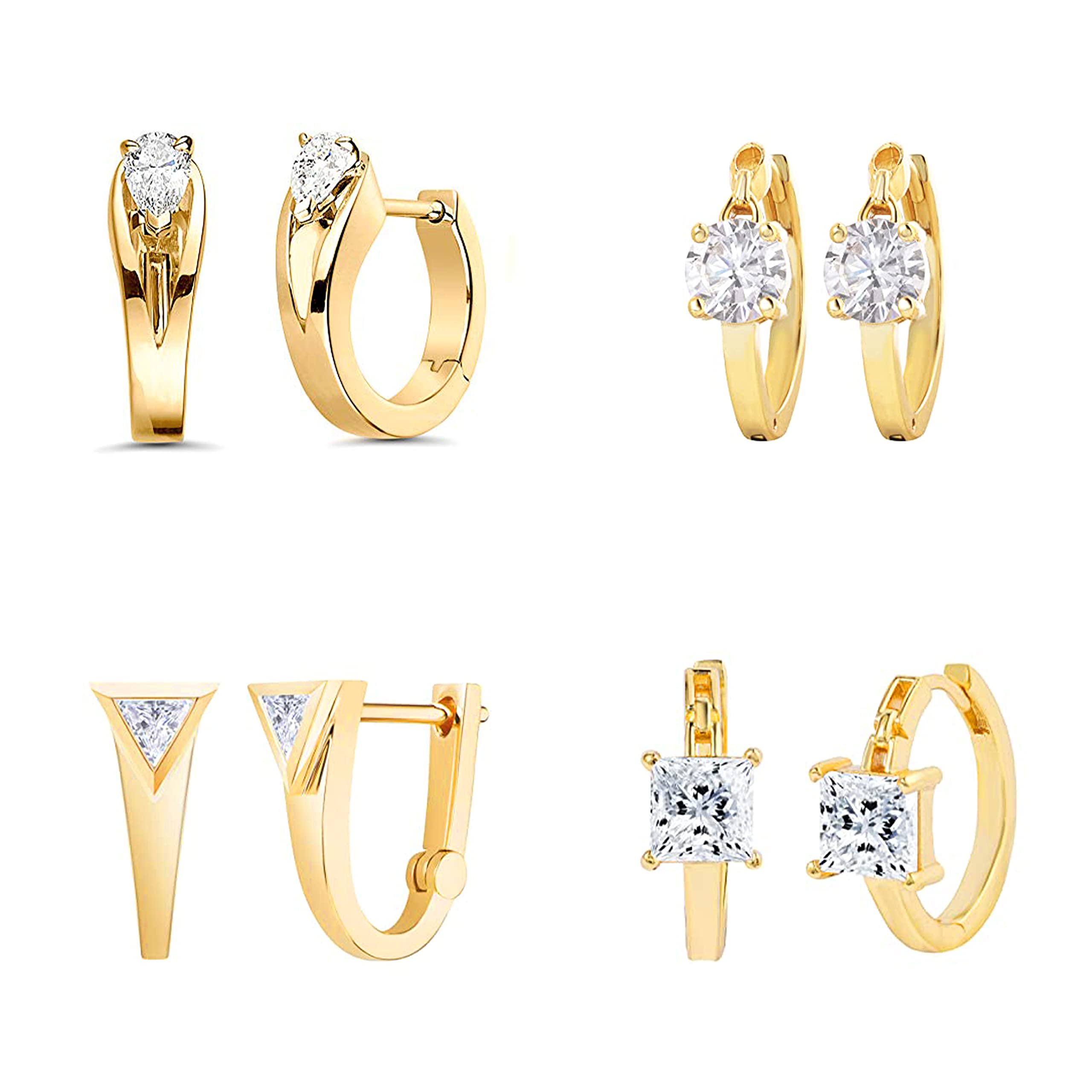 MINUTIAEElegant Shaped Stud Earrings Combo Set of 4 With White Solitaire Swarovski Crystal Diamonds for Women and Girls - Gold Plated | Stylish, Traditional, Western and Fashion Wear