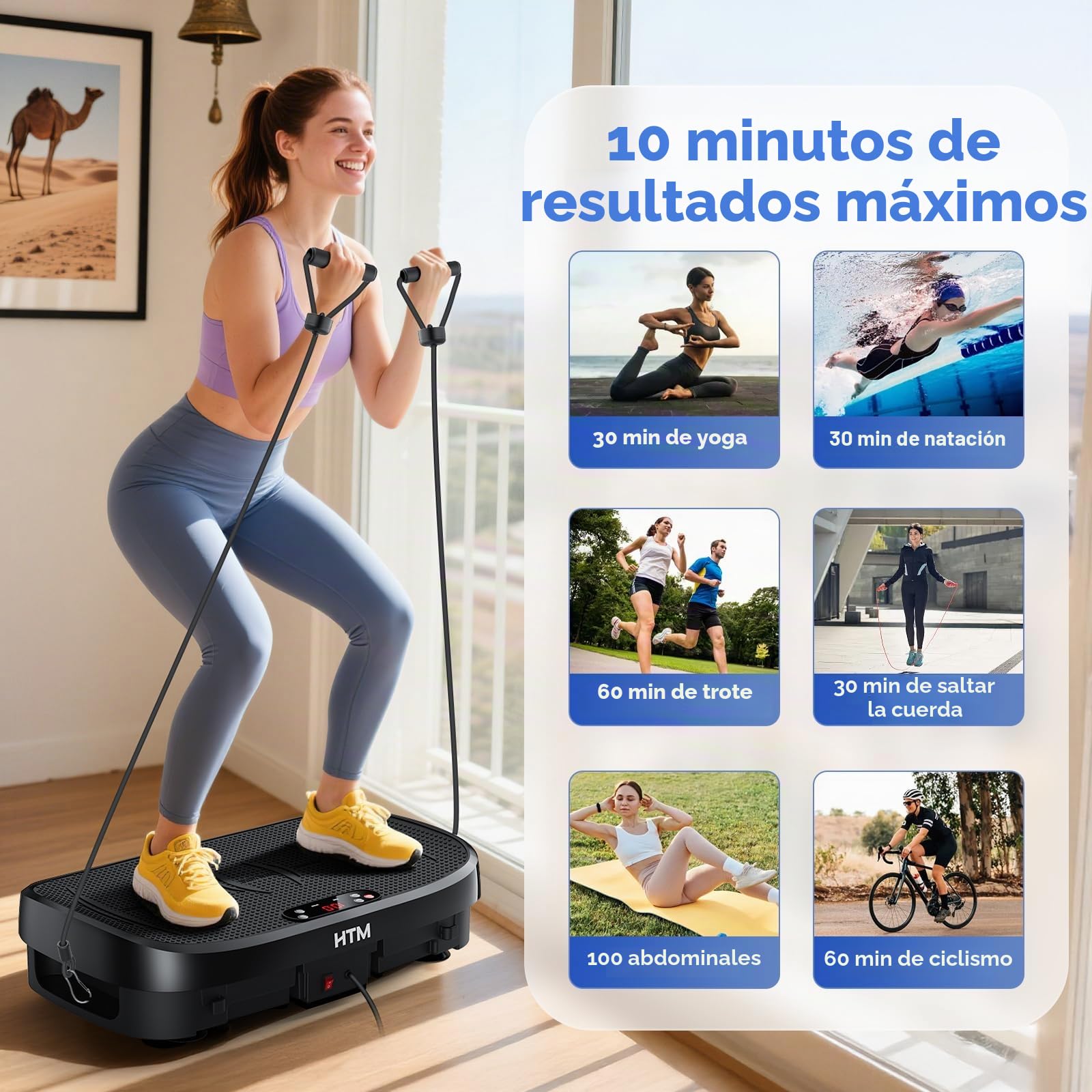HTM Plataforma Vibratoria Curva para Fitness, Tabla Vibratoria De Cuerpo Completo con Motor De 150W Y Bandas De Resistencia, Capacidad De Carga De 330 Libras, 120 Niveles De Velocidad