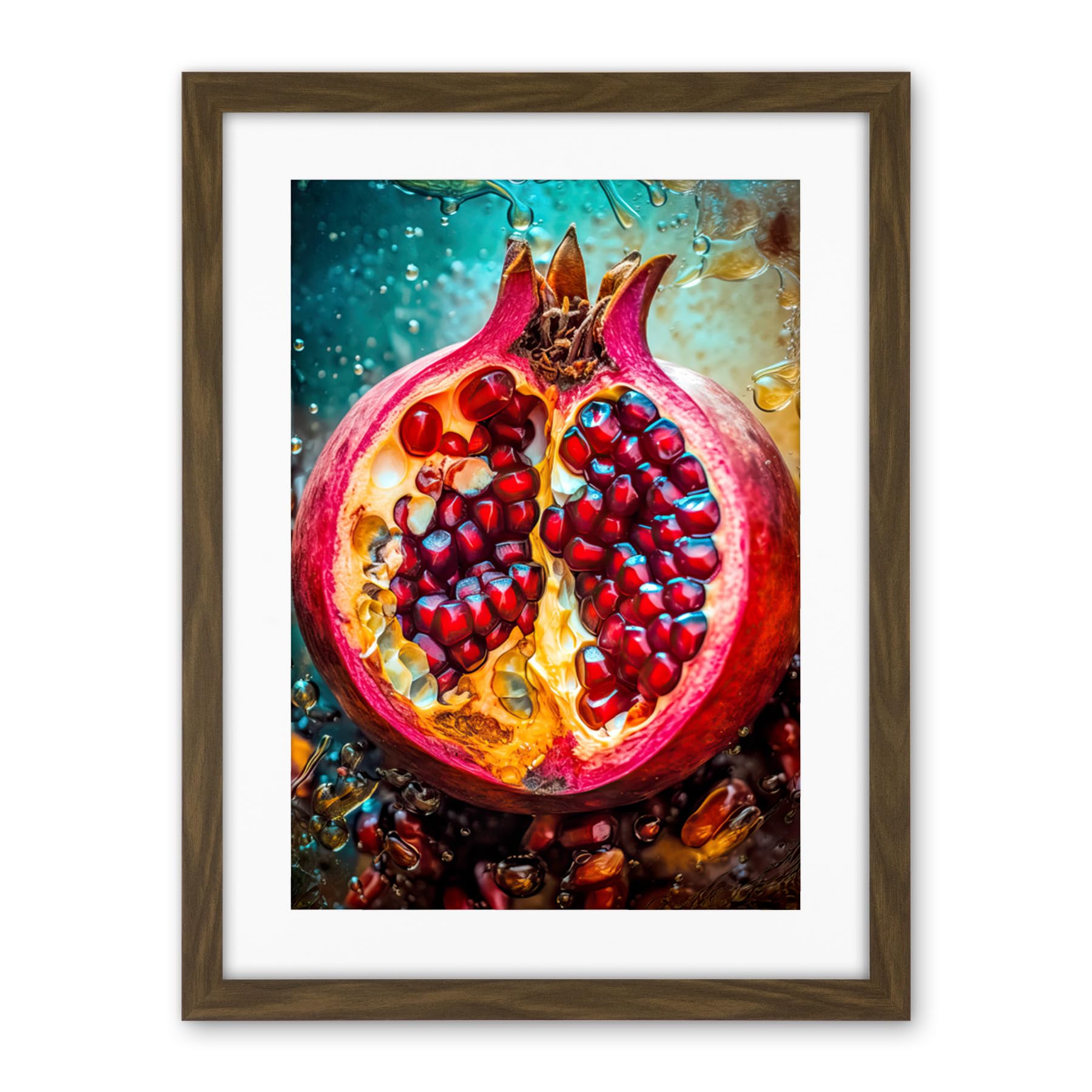 Artery8 Sliced Pomegranate Fruit Photorealistic Painting Artwork Framed Wall Art Print 18X24 Inch