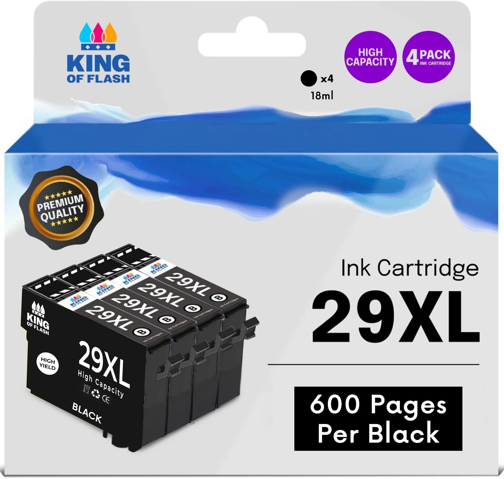 KING OF FLASH Compatible 29XL Ink Cartridge For Epson Expression Home XP-235, XP-245, XP-332, XP-335, XP-342, XP-432, XP-435, XP-442, XP-445, XP-247, XP-345, XP455 High Capacity Ink Cartridges 4 Black