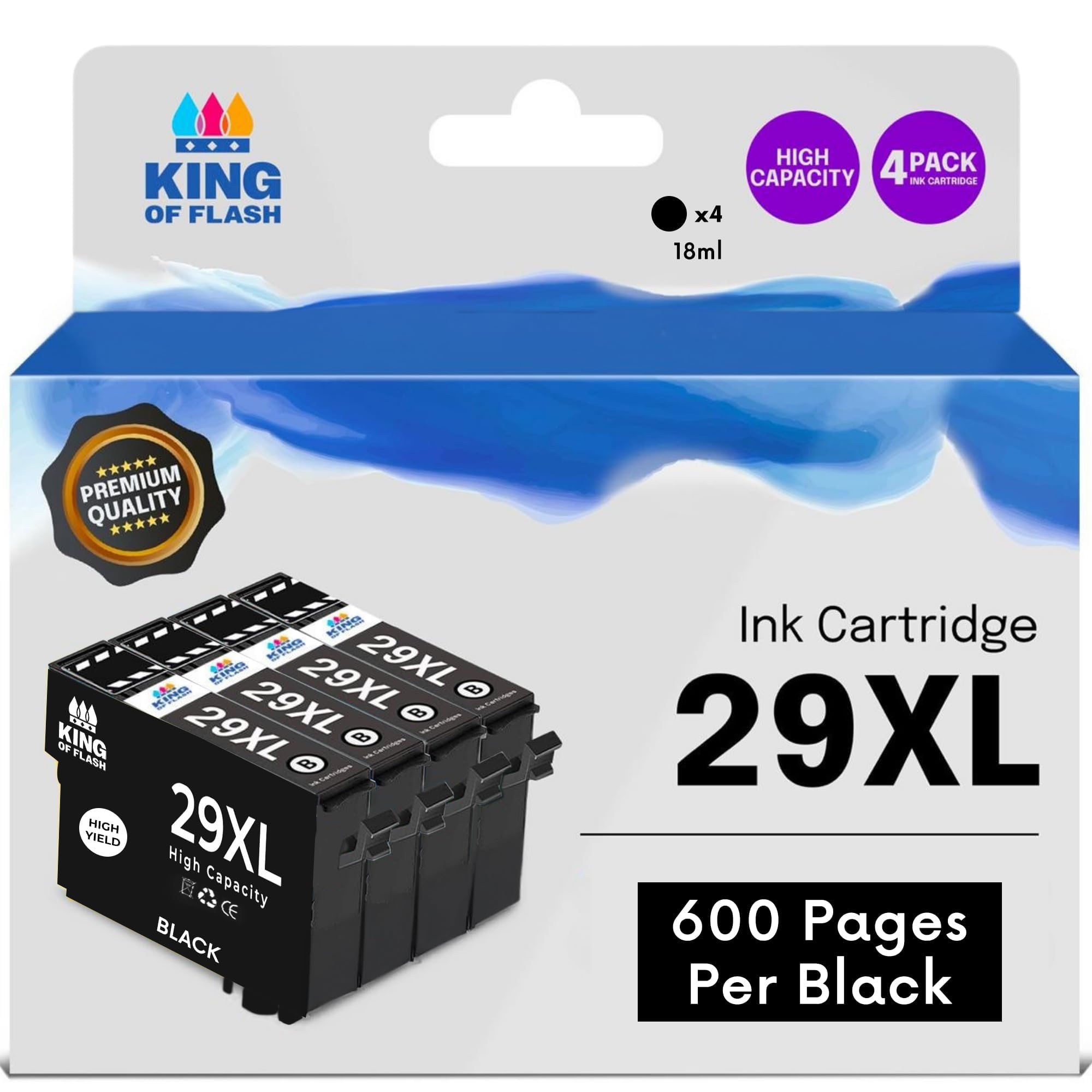 KING OF FLASH Compatible 29XL Ink Cartridge For Epson Expression Home XP-235, XP-245, XP-332, XP-335, XP-342, XP-432, XP-435, XP-442, XP-445, XP-247, XP-345, XP455 High Capacity Ink Cartridges 4 Black