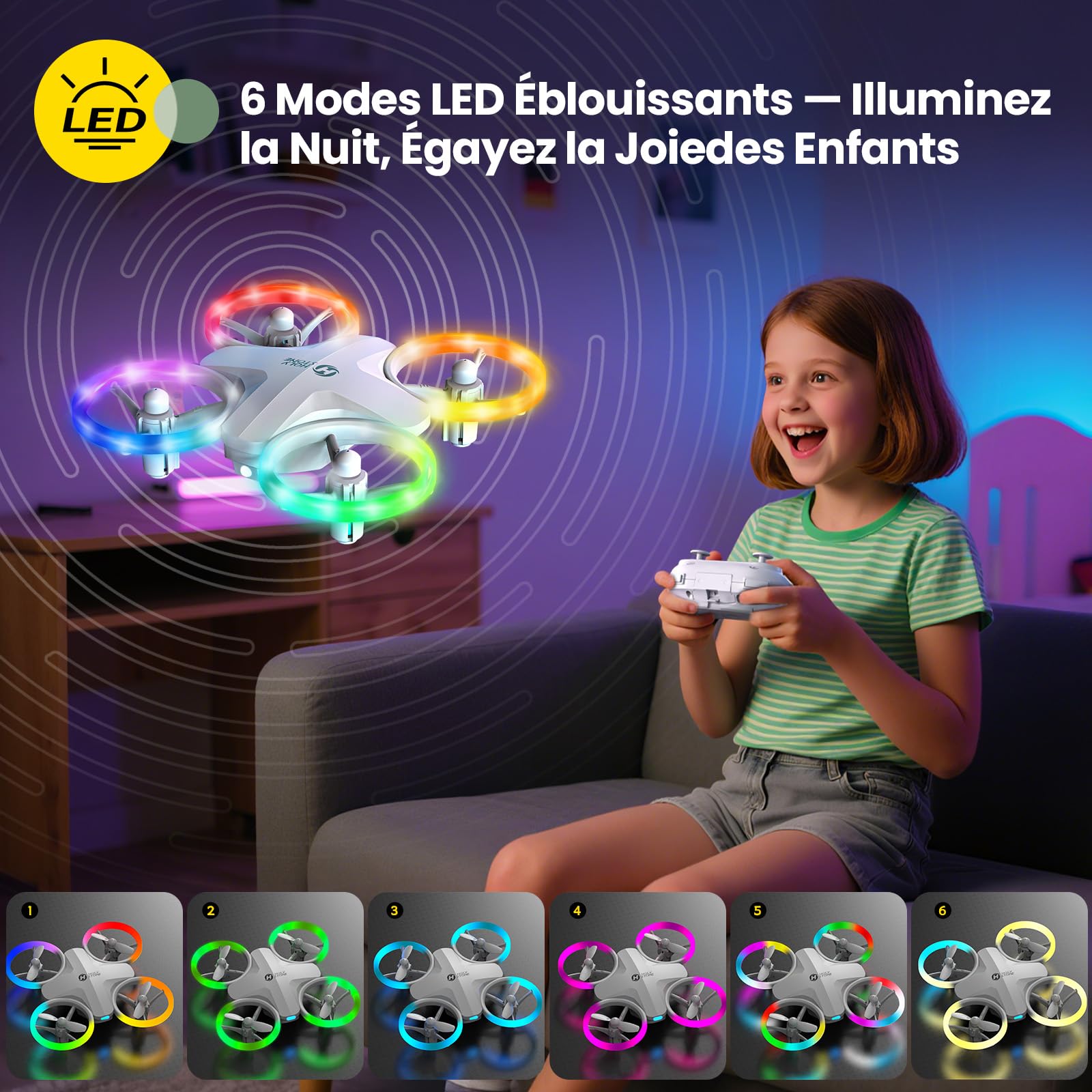 Holy Stone HS180 Mini-Drohne für Kinder mit LED-Lichtern, kleiner RC Quadrocopter mit 3 Batterien, 21 Minuten Flugzeit, 360°-Flips, einfach zu steuern, Geburtstagsgeschenk für Jungen und Mädchen, 6-12