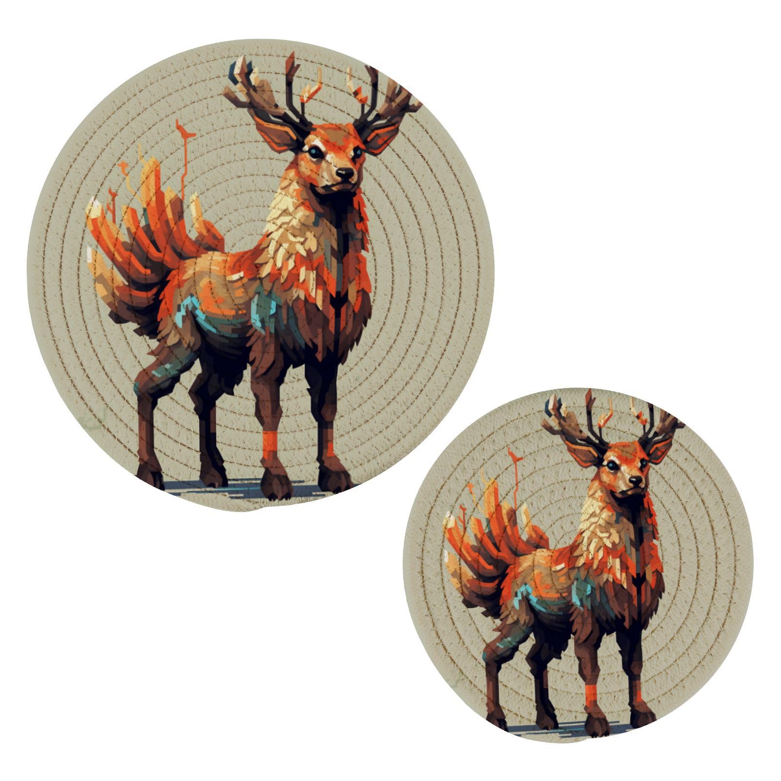 Animal Orange Cyan 16-bit Pixal Holders for Kitchen Heat Resistant Pot Pad 2Pcs 7 Inch Hot Plate Trivet for Bowl Countertop