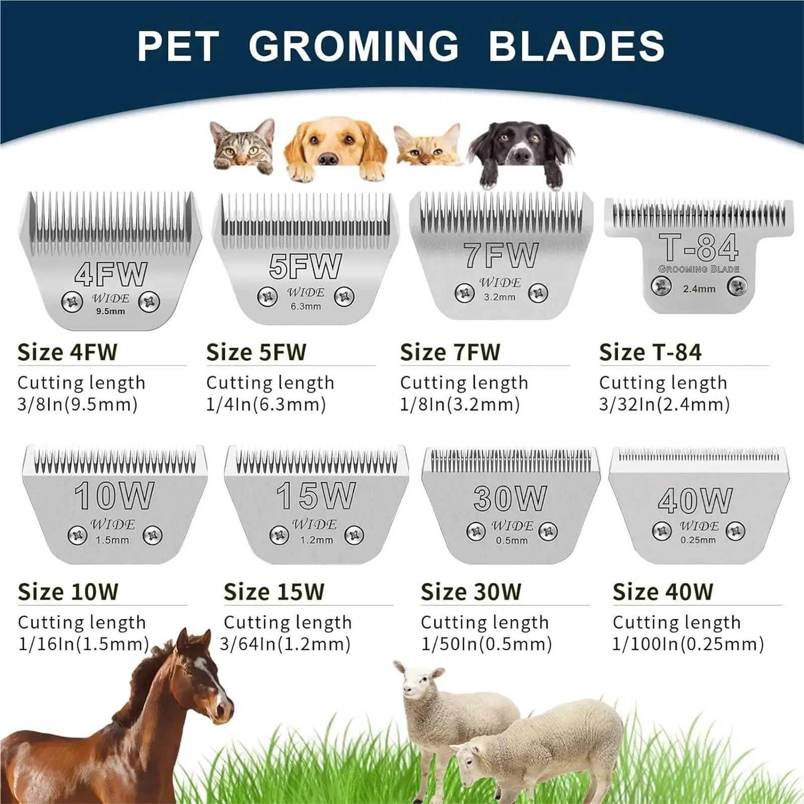 Cuchilla Ancha Desmontable for Animales, Compatible Con Andis, Compatible Con Wahl, KM Clippers, Cuidado De Mascotas, Perros, Ovejas, Caballos Y Cerdos(7FW)