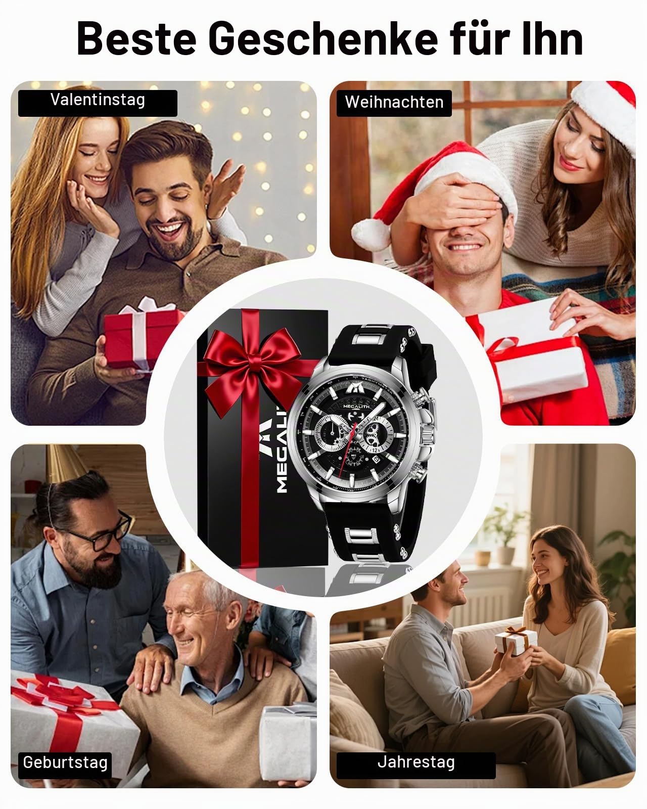 MEGALITH Herren Uhren Chronographen Armbanduhr: Analog Wasserdicht Herrenuhr mit Datum Leuchtend - Stilvoll Groß Quarzuhr Geschenke für Sportlich Männer Jubiläum Geburtstag