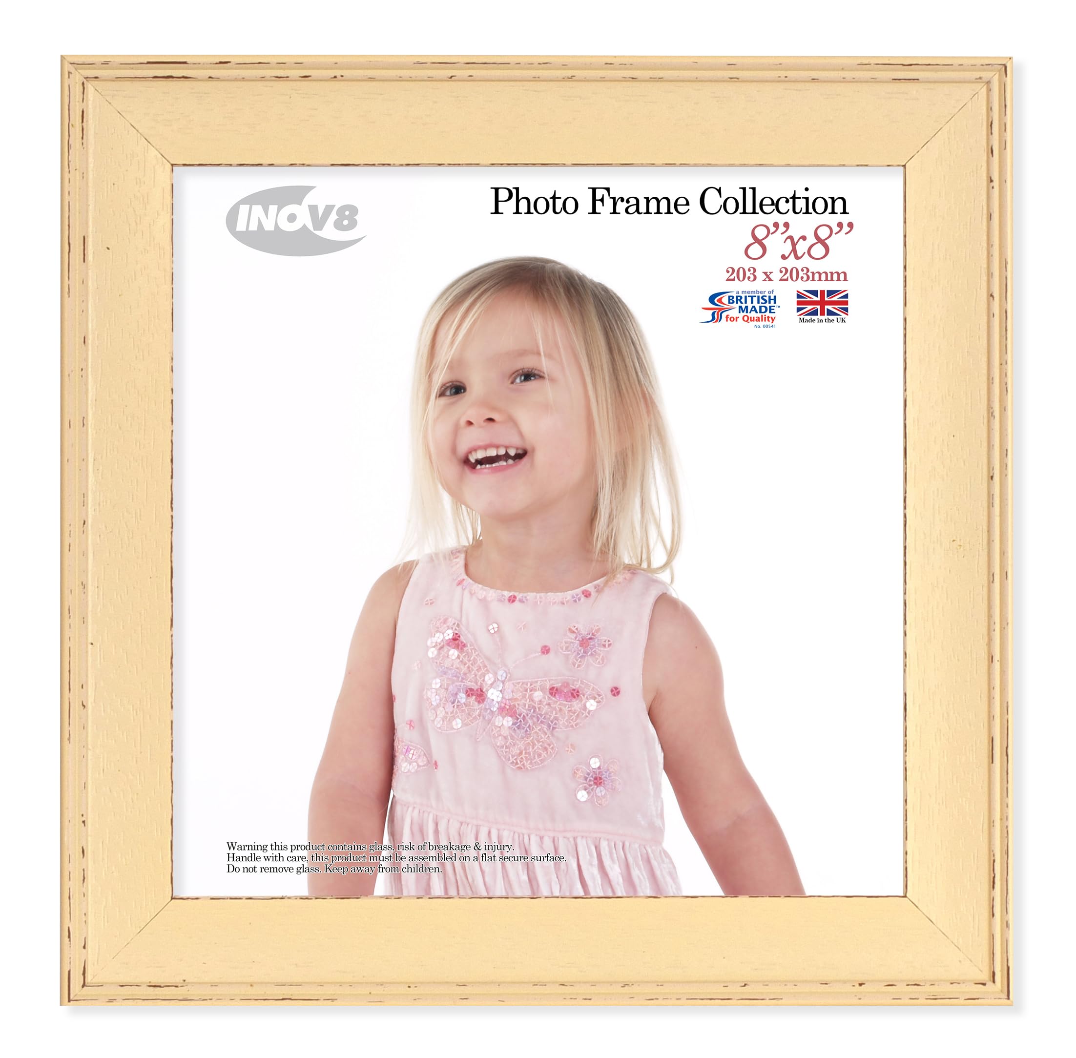 Inov8 Framing - Austen Distressed Cream 8x8 (20x20cm) Photo Frame - Cream - Glass