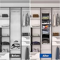 Vista 5 de 4-Shelf Hanging Closet Organizer and Storage, Collapsible Hanging Shelves for Closet with 2 Side Pockets, Hanging Shoe Organizer to Saving Space,Grey