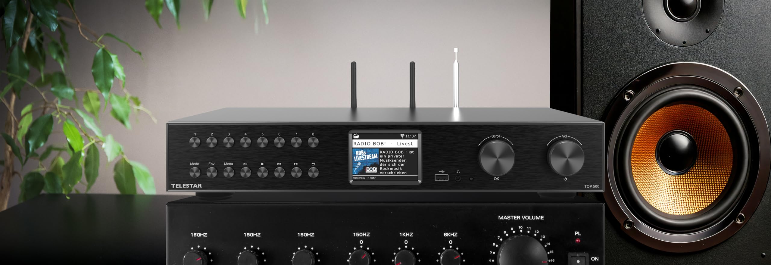 TELESTAR Top 500 – Sintonizador HiFi de 43 cm de Ancho – Negro | WiFi 2,4 & 5 GHz, radio por Internet/DAB+, streaming, Bluetooth audio RX/TX, modo hotel, grabación USB