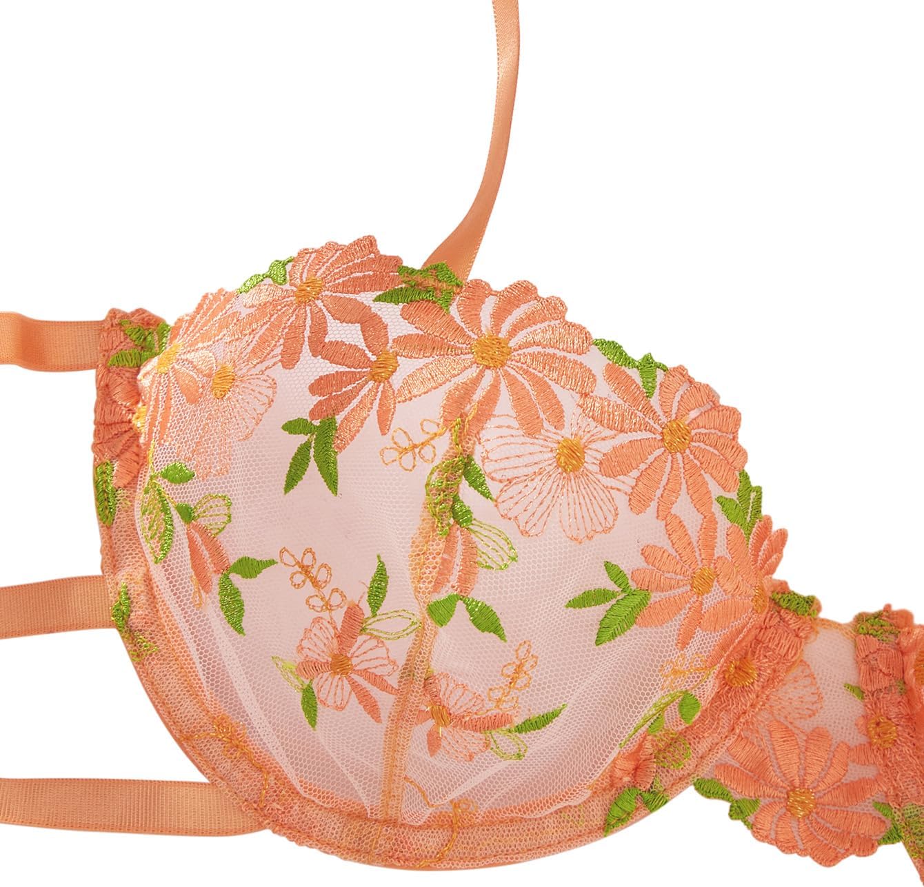Lilosy Sexy Tie Side Embroidered Underwire Push Up Cute Strappy Mesh Sheer Bachelorette Lingerie Set