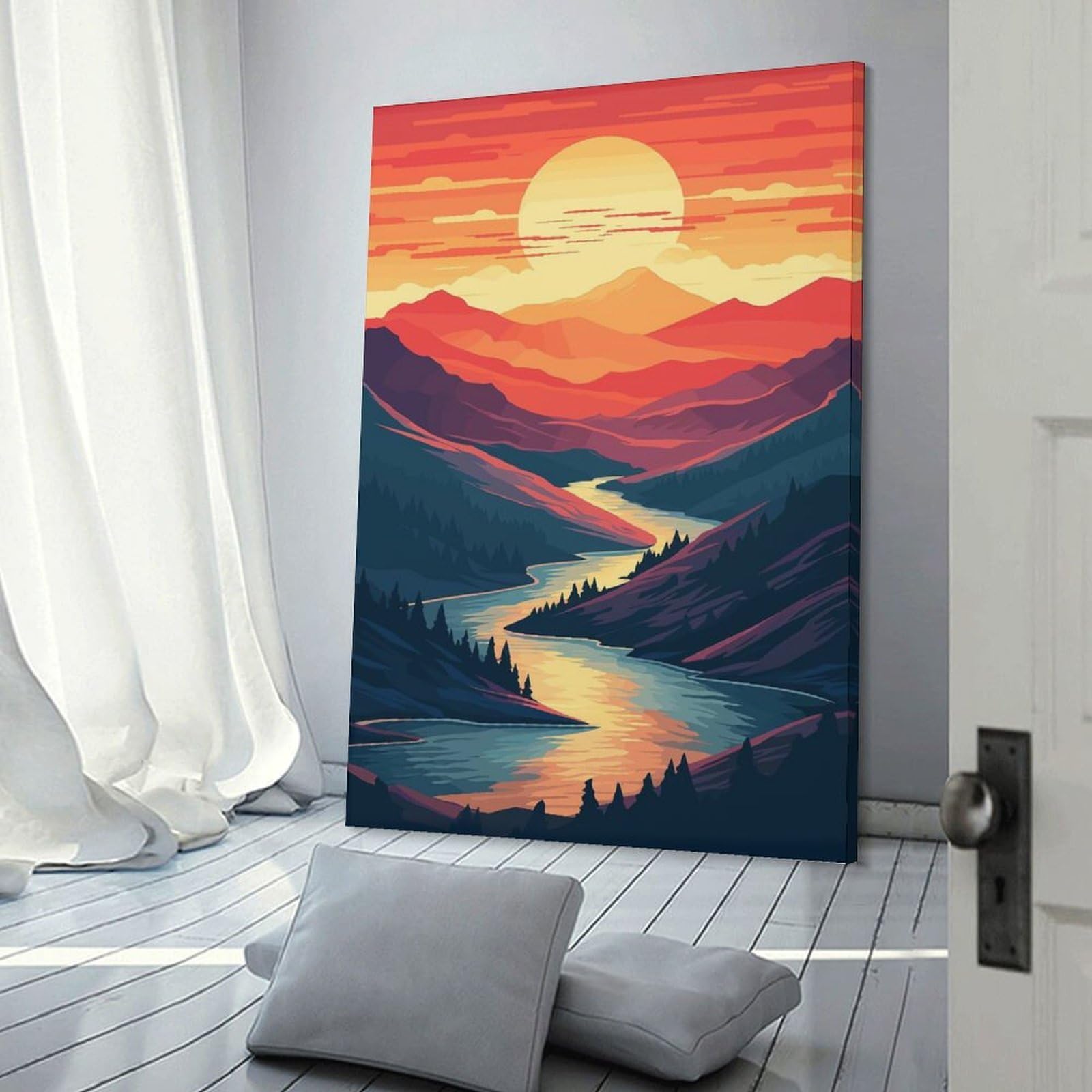 Junmoney Wall Picture Print Sunset on The River, 24x36inch(60x90cm), for Wall Displays, Bedrooms Or Room Updates, Wall Decor Suited to Curated Displays