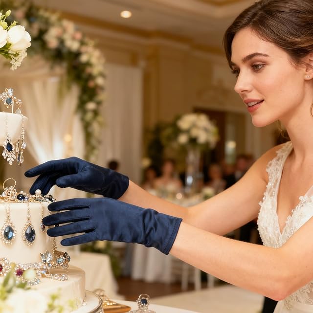 Foto 6 de 7 de ZTVOWTO 1 Par de Guantes Cortos de Satén para Mujer, Guantes de Ópera para Fiestas de Té, Banquetes, Fiestas