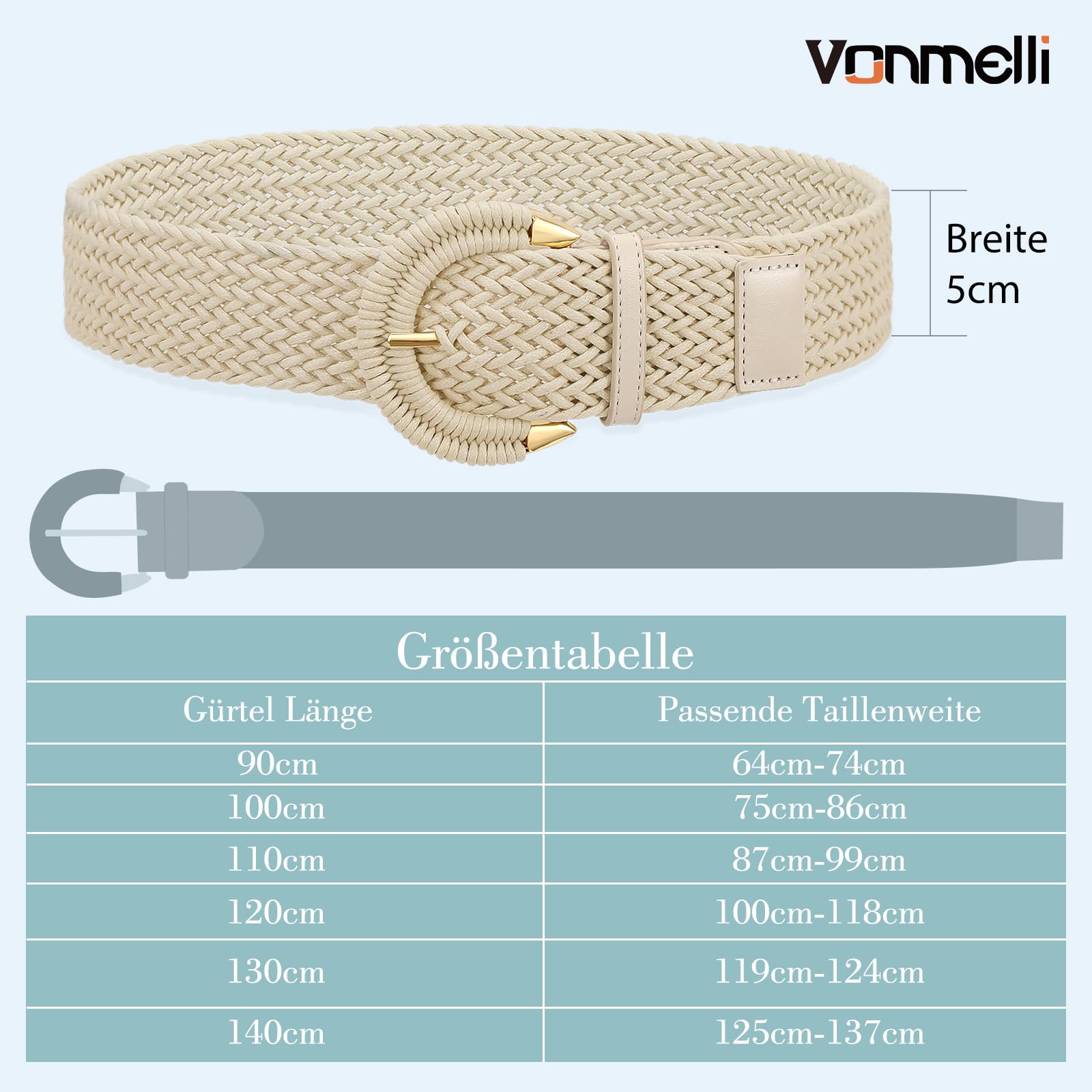 VONMELLI Cinturón trenzado de ratán para mujer, cinturón ancho para vestidos, cinturón trenzado, cinturón trenzado, cinturón de paja, rafia, bohemio, para vaqueros