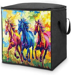 Colorful Aesthetic Horse Galloping Storage Bag | Large 18.7x19.3x13.8 In Organizer With Durable Fabric And Easy-Carry Handles For Bedding, Clothes And Blankets