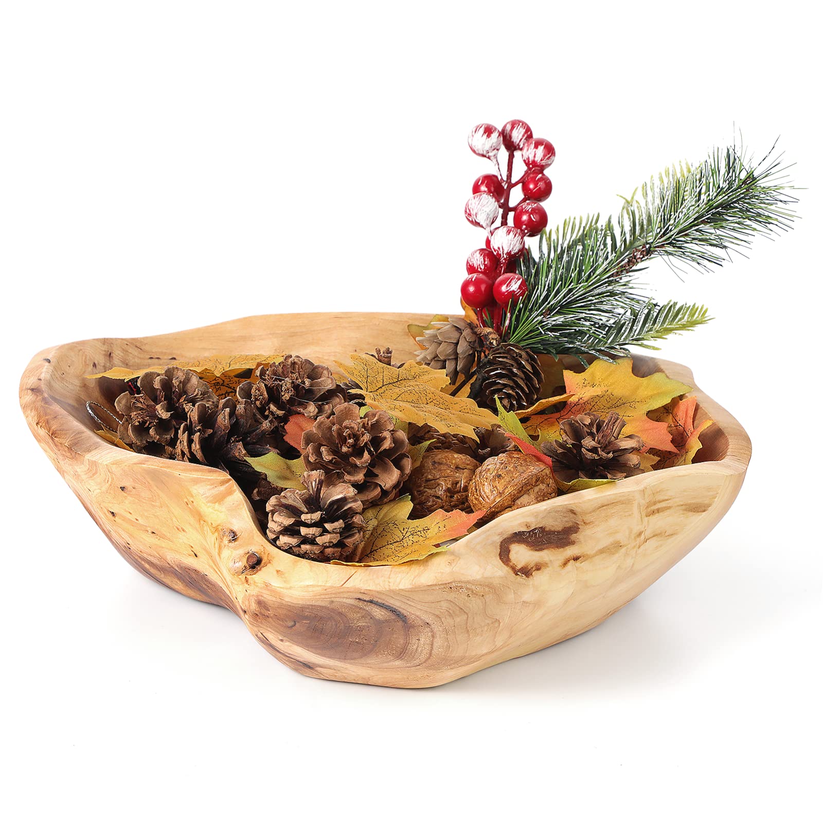 YOFAPA Decorative Wooden Fruit Bowl, Irregular Creative Wood Bowl, Handmade Wavy Live Edge Bowls for Home Decor Kitchen Table, Farmhouse Decorative Trays for Nuts Keys Jewelry Display