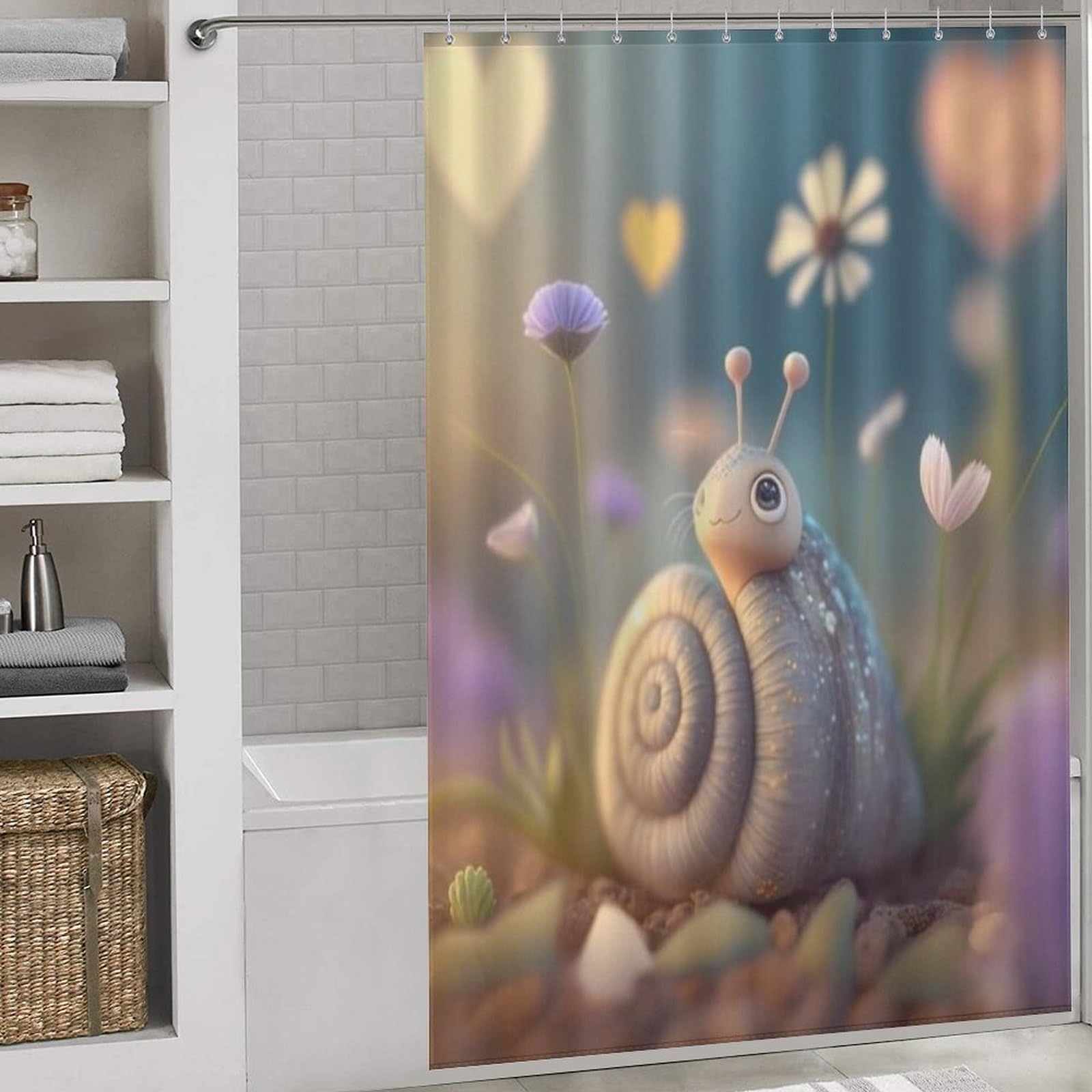 Rideau de douche escargots textile lavable rideaux de bain imperméable 152x183cm
