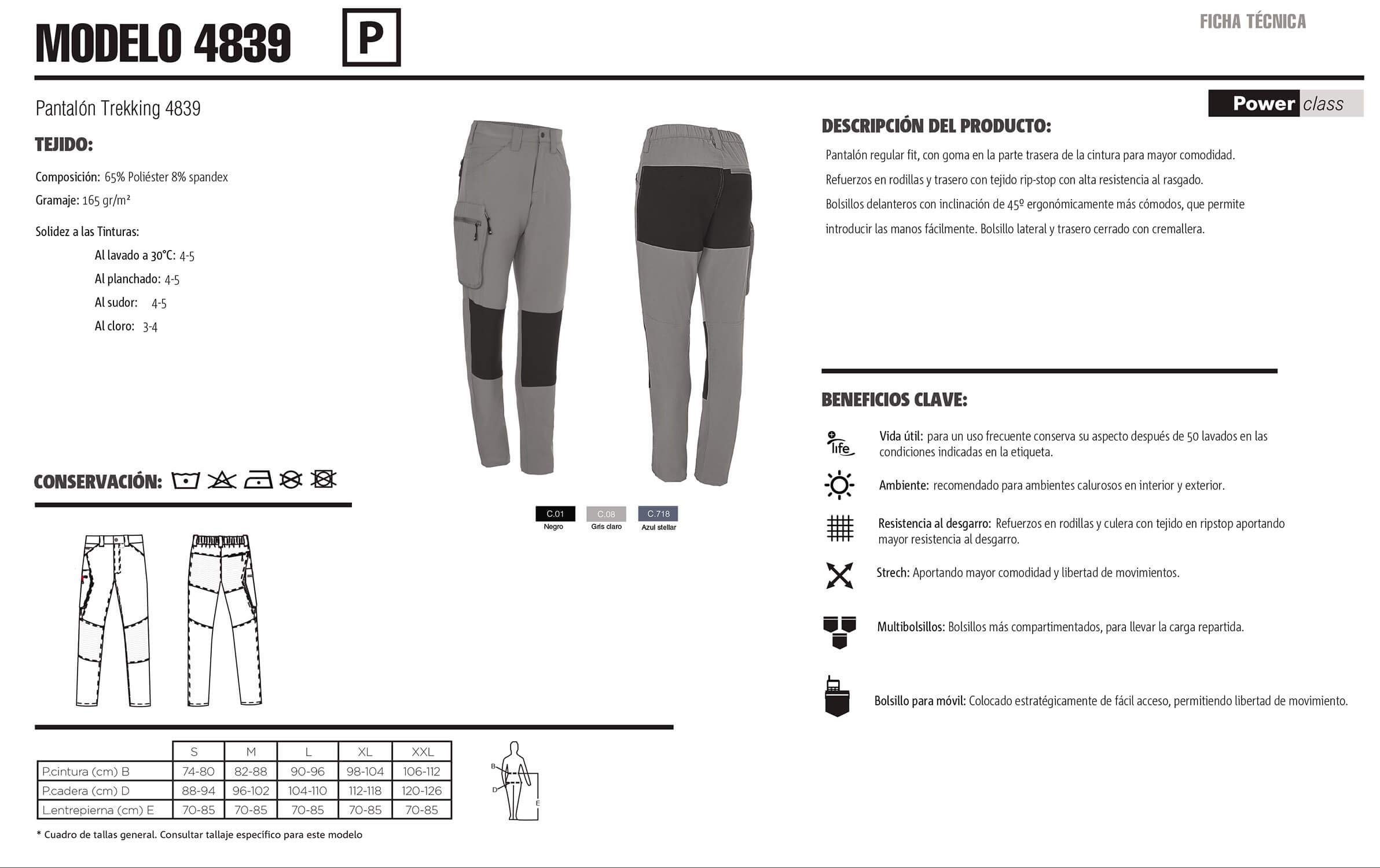 Pantalón De Trabajo Largo de Trekking de Verano Multibolsillos de Hombre Profesional. Ref: 4839
