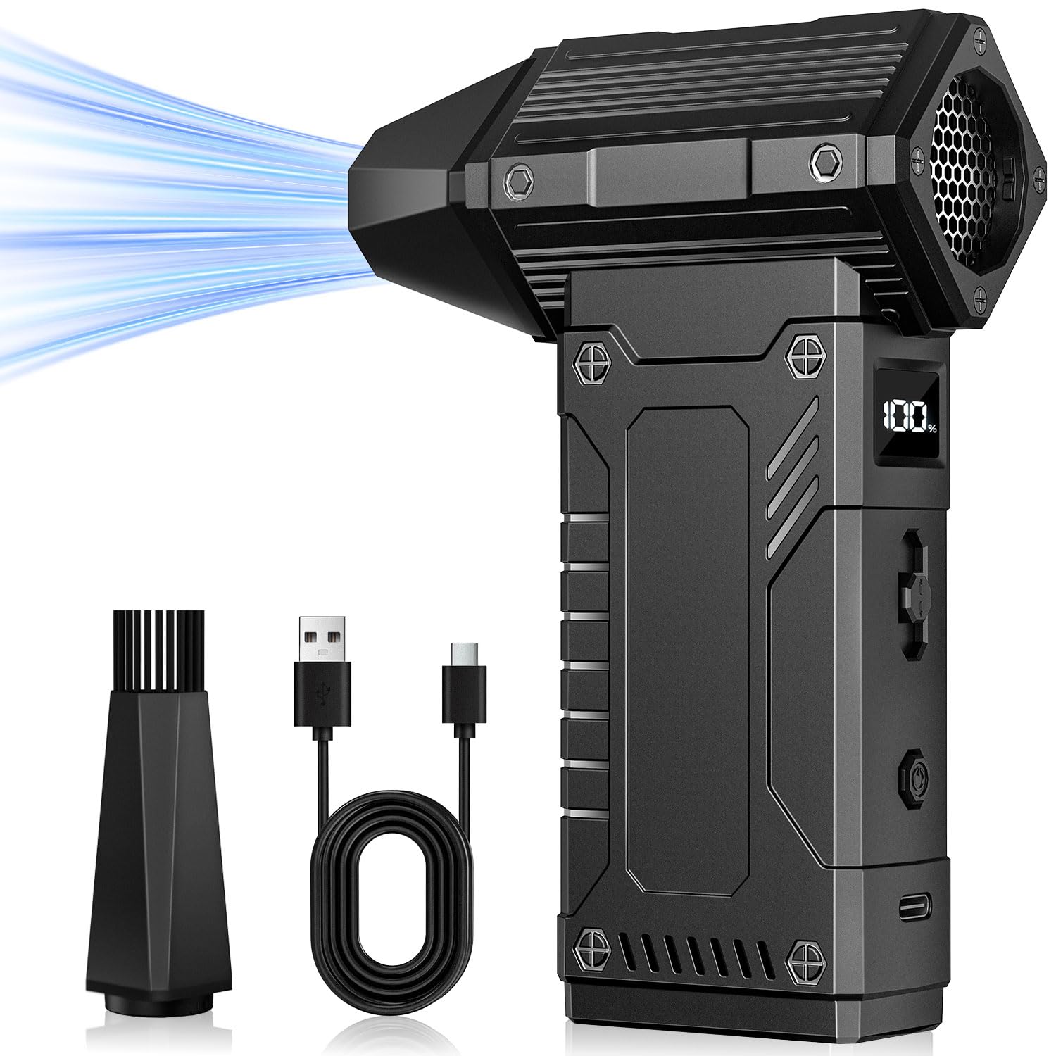 KACNON Electric Air Duster 350000RPM, 12000mAh Rechargeable Cordless Air Blower with Stepless & 8-Speed Adjustable Power, LED Display, Compressed Air Duster for Computer, Home, Car & Outdoor Cleaning