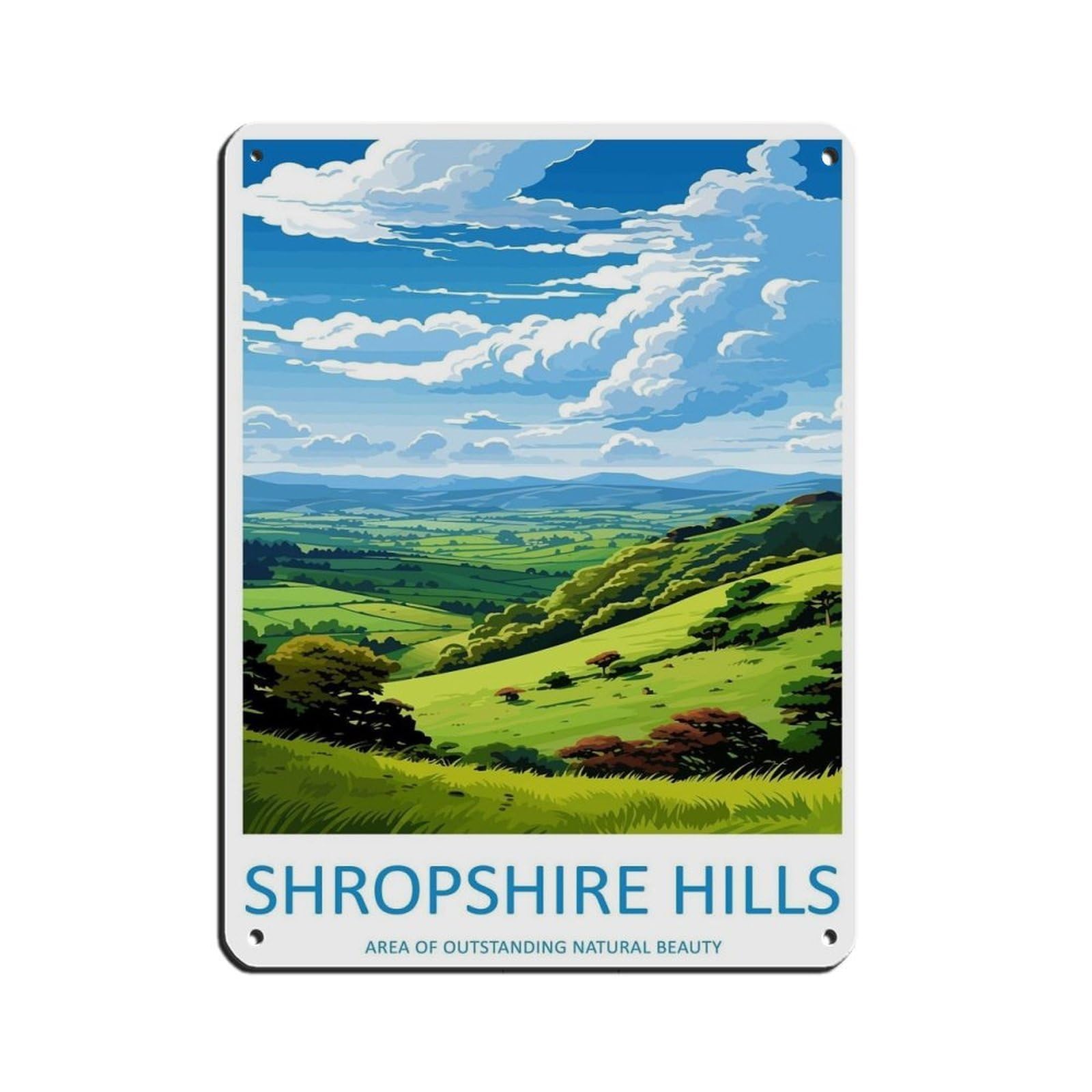 Shropshire Hills Travel Art (2) Retro Poster Metal Tin Sign Chic Art Retro Iron Painting Bar People Cave Cafe Family Garage Poster Wall Decoration 12x16inch(30x40cm)