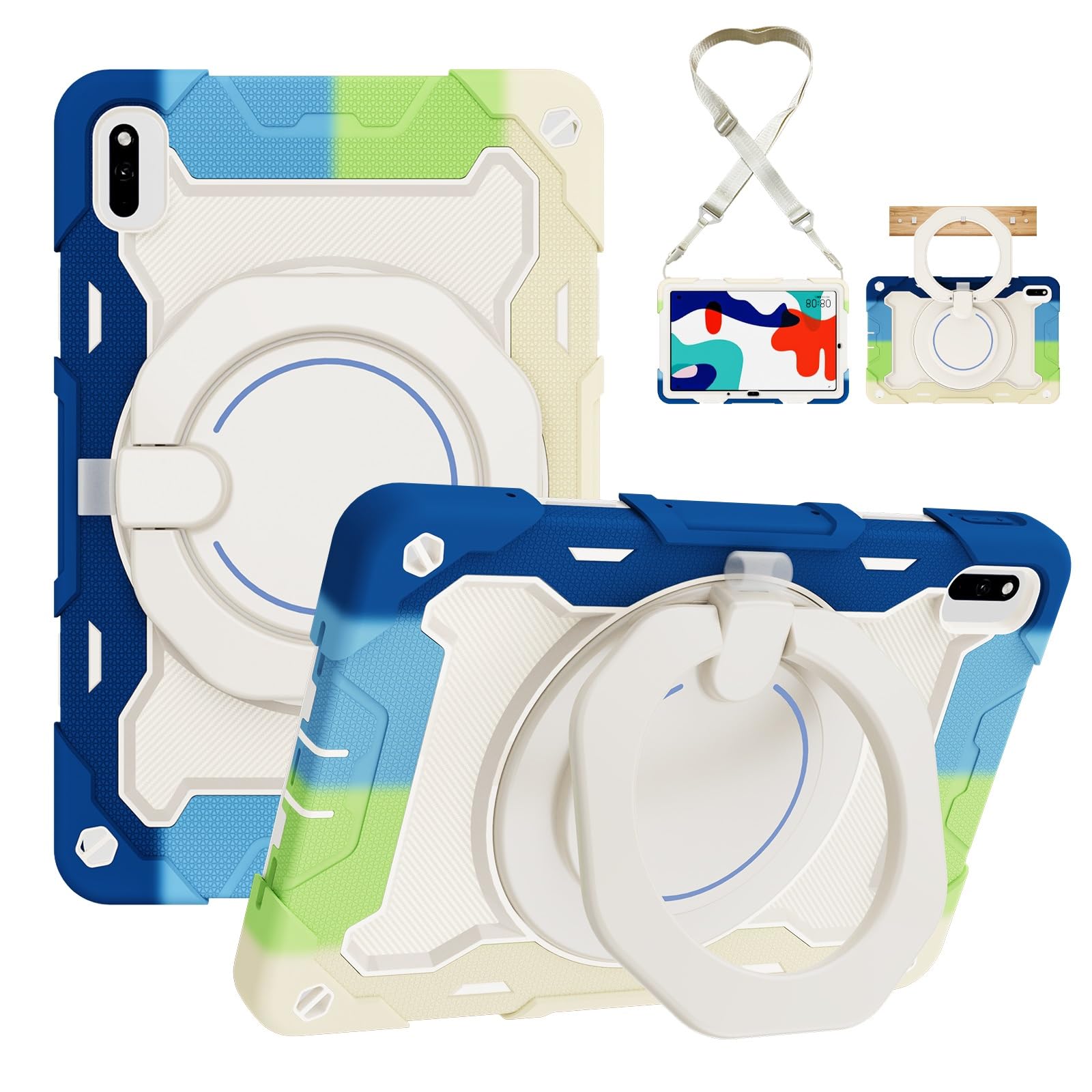 Wytrzymałe etui ochronne do Huawei MatePad 26.4 cm 2022 2020 BAH3-AL00 BAH3-W09 BAH4-W09 BAH4-AL10, stojak obrotowy 360°, pasek na ramię, uchwyt na ołówki i pierścień na uchwyt, pokrowiec odporny na