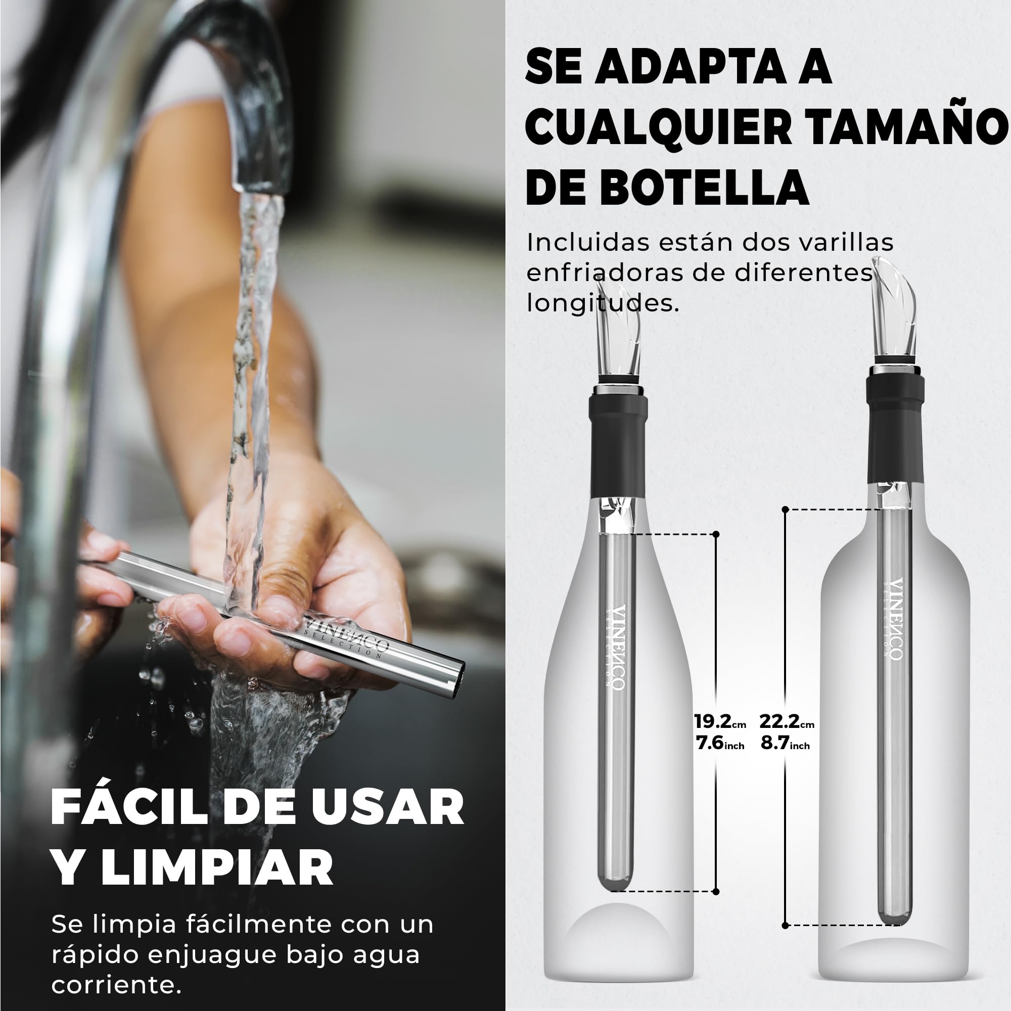 Enfriador de Botellas de Vino Blanco, 3 en 1 Kit: Juego de Refrigeración (Acero) de Calidad + Tapón–Decantador + Aireador | Accesorios Bar, Idea Regalo Mujer Hombre Cumpleaños Fiesta Amigo Barman