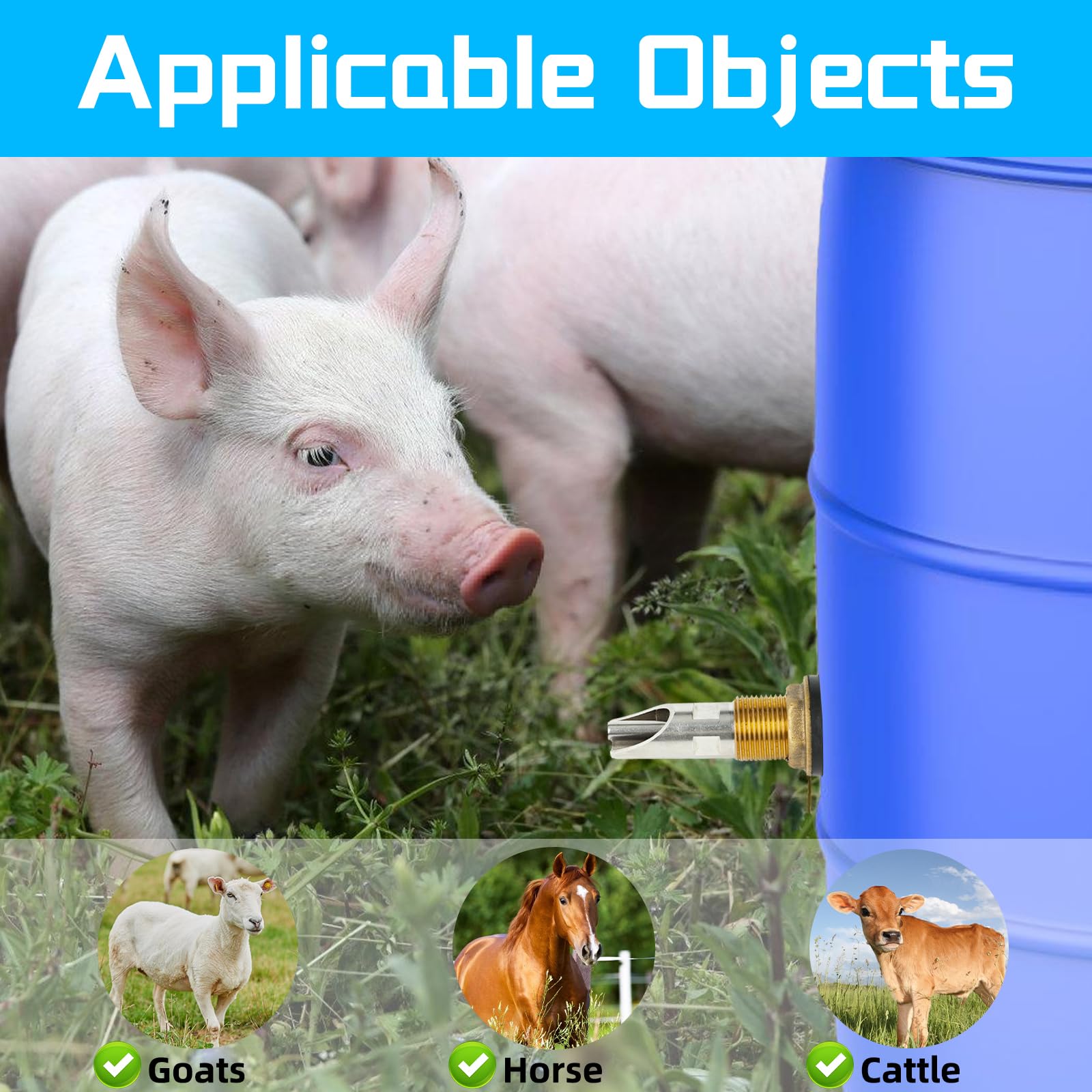 4PCS Pig Waterer Nipple, Automatic Pig Nipple Water Drinker for Barrel Kit, Stainless Steel Hog Water Drinker Feeder with Brass Water Tank Connectors Kit for Pig Goats Swine Piglets Drinking