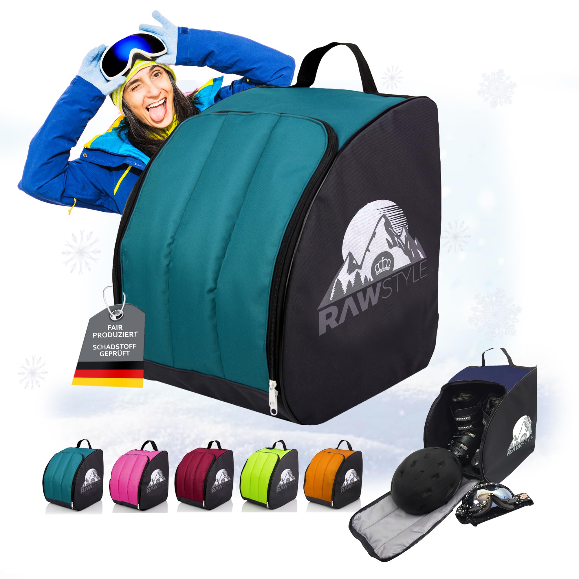 Rawstyle Skischuhtasche Skistiefeltasche Rucksack Helm Hart-Soft-Boots Inliner Bootbag Tasche Skischuhe Modell 2
