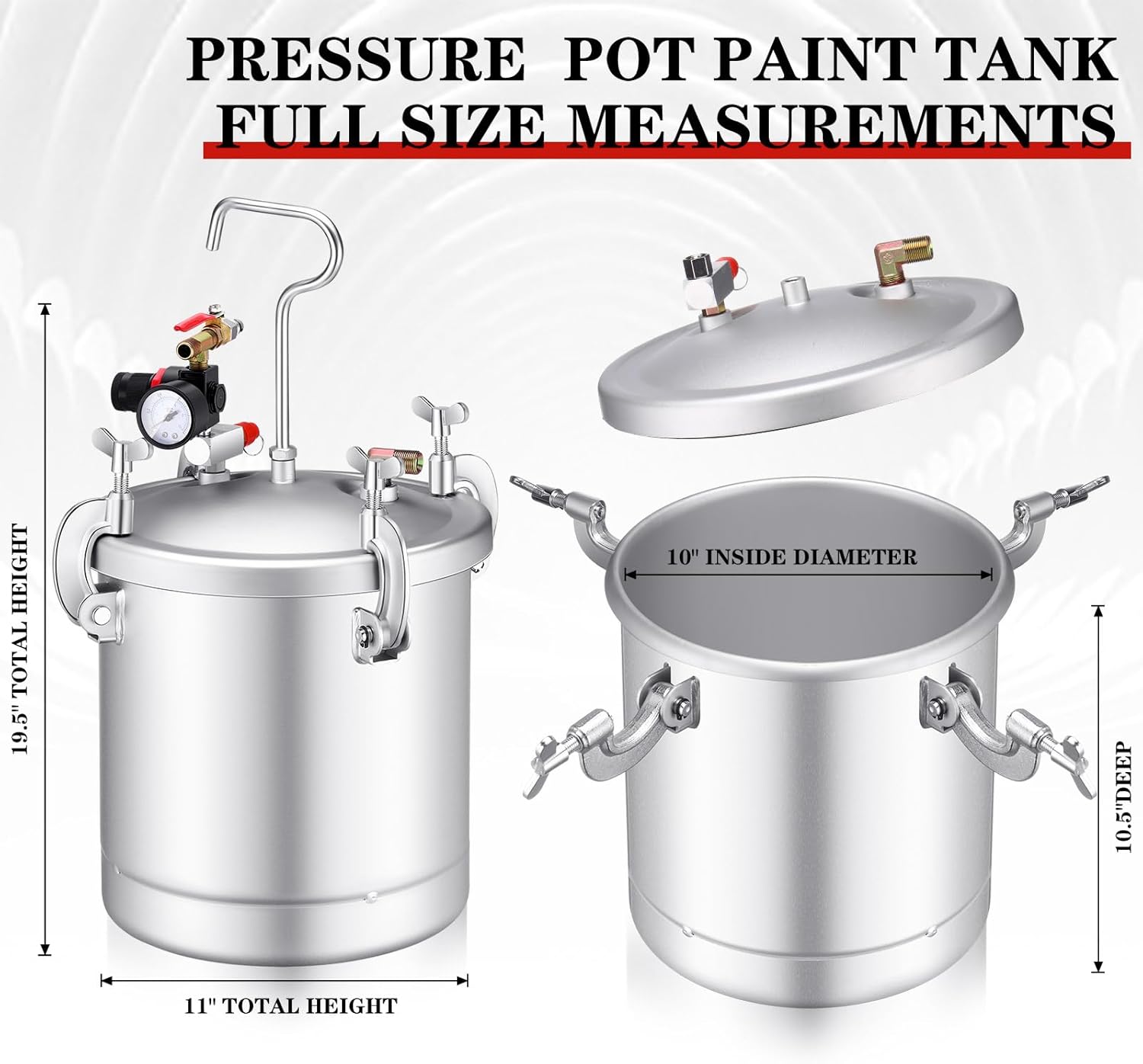 Blulu 10 L/ 2.5 Gallon Pressure Pot Paint Tank Spray Tank, Heavy Duty Solid Steel, Clamp on Lid, Regulator & Pressure Gauge Suitable for Epoxy Resin Casting Large Volume Painting and Auto Body Shop