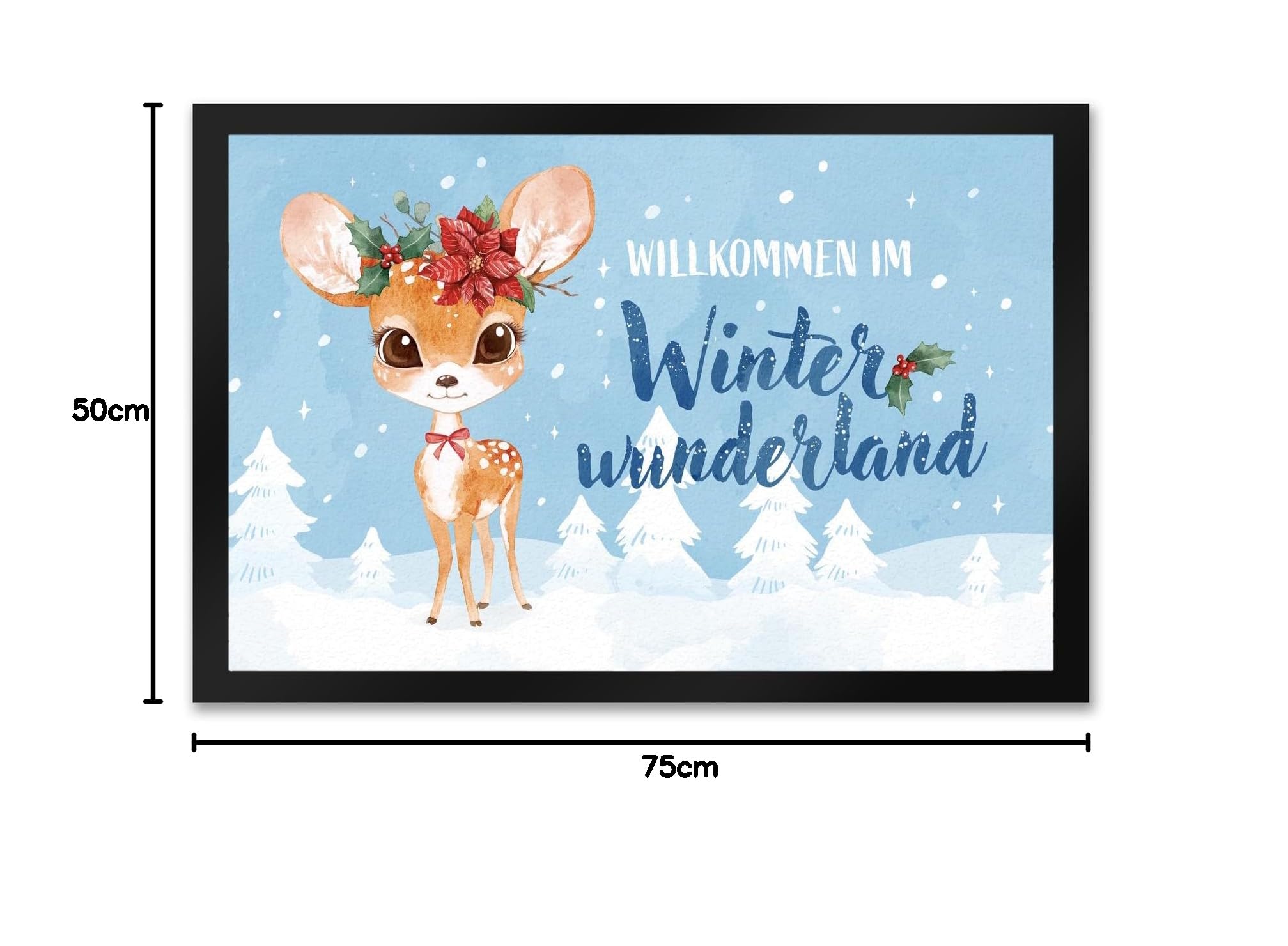 speecheese Rehkitz Fußmatte XXL in 50x75 cm mit Spruch Willkommen im Winterwunderland eine weihnachtliche Türmatte für die Wintermonate oder Weihnachten