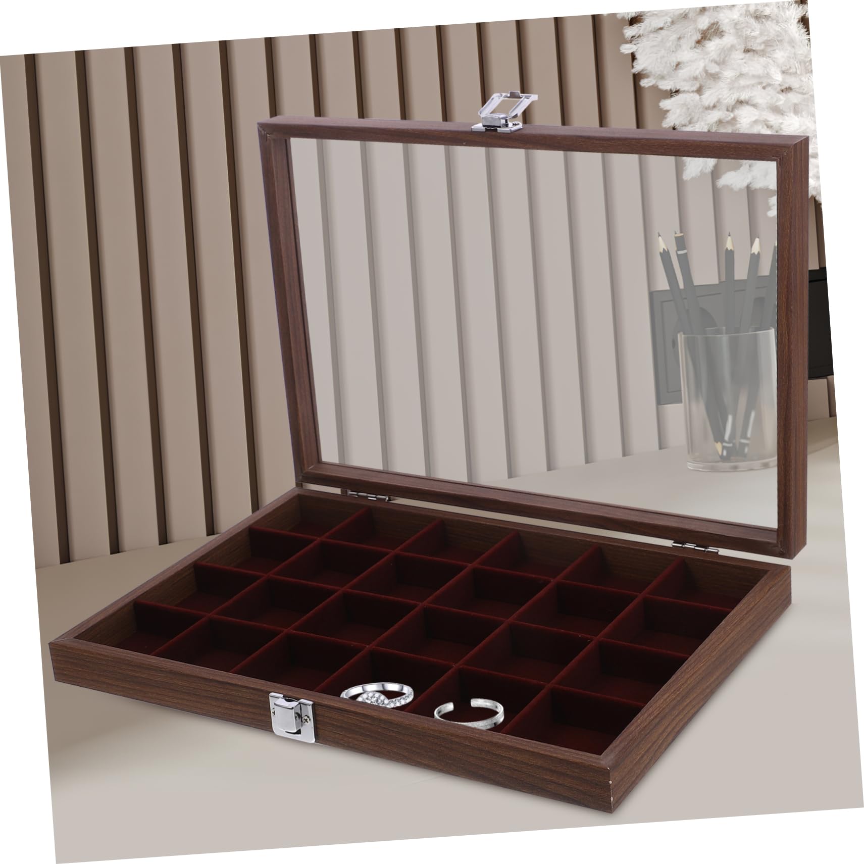 LABRIMP Caja De Almacenamiento De Té De Madera Con Tapa Transparente Organizador De Bolsitas De Té Con Compartimentos Para Decoración y Organización Cocina