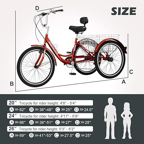 Vista 97 de ABORON Triciclo para adultos, bicicleta de 3 ruedas para adultos, triciclo para adultos, llantas de doble pared, triciclo para mujeres y hombres