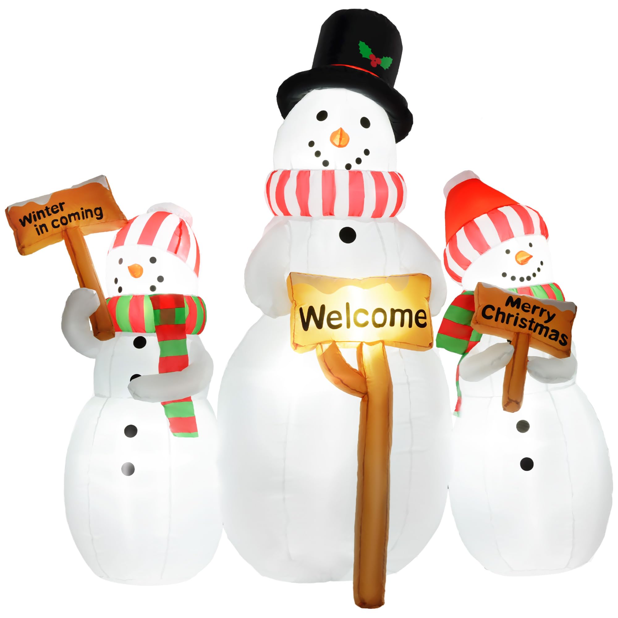 Outsunny 6.1' Christmas Inflatables Three Snowmen with Sign Each, Blow-Up Outdoor Christmas Decorations with White LED Lights, for Lawn Garden Party