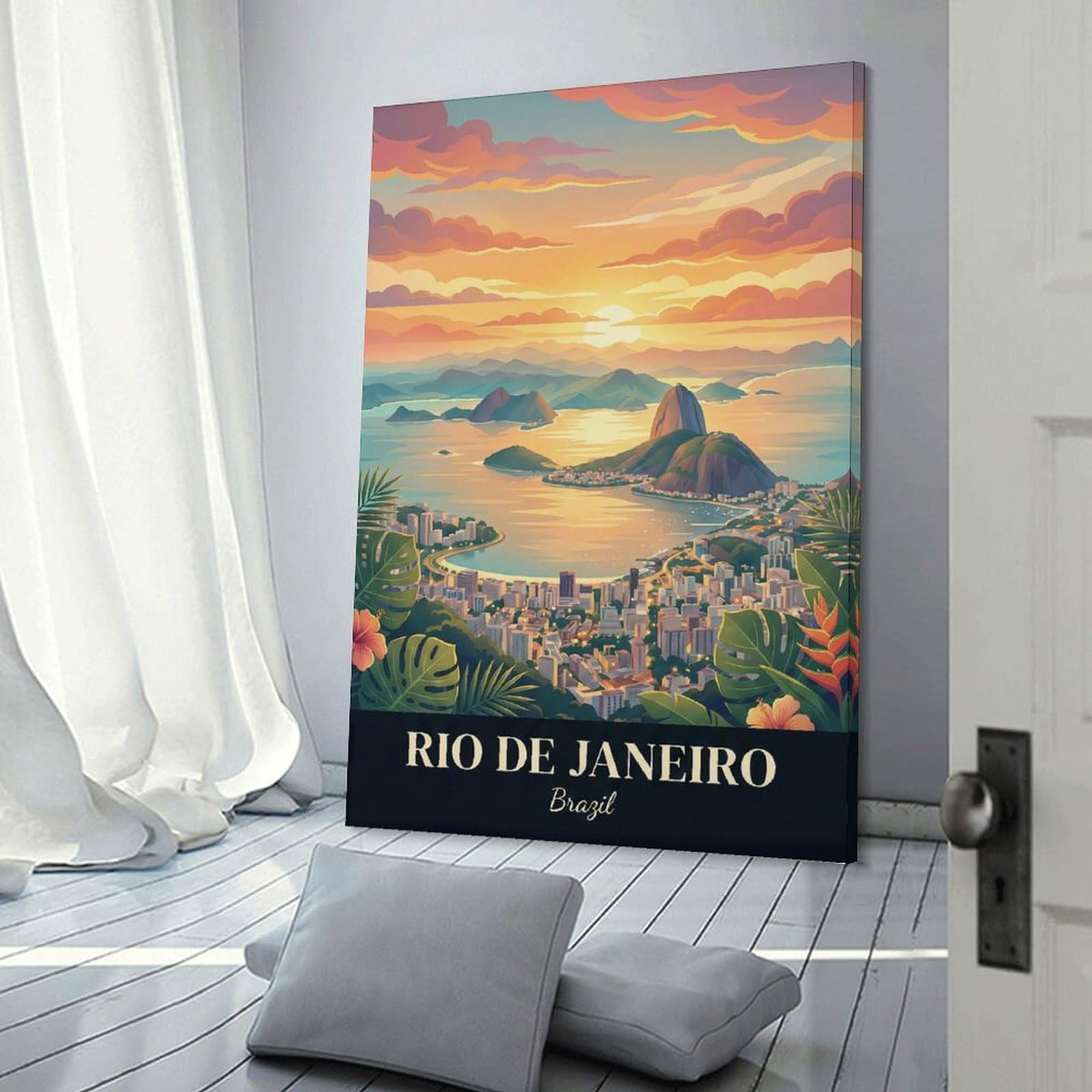 Junmoney Rio De Janeiro Sunset Cityscape Wall Picture Print 24x36inch(60x90cm), for Corridors, Hallways Or Apartment Entries, Wall Decor to Refresh Empty Corners