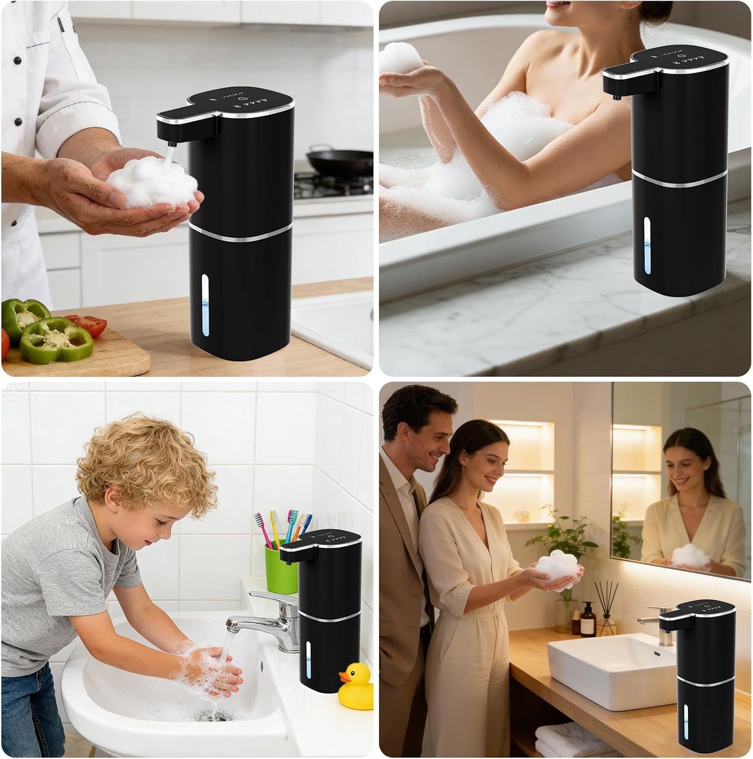 Automatic Foaming Soap Dispenser, Touchless Hand Soap Dispenser, USB Rechargeable, 4 Adjustable Levels, 14.2 oz (420 ml) Large Capacity, for Bathroom, Kitchen & School (Black, Foaming) - Image 9