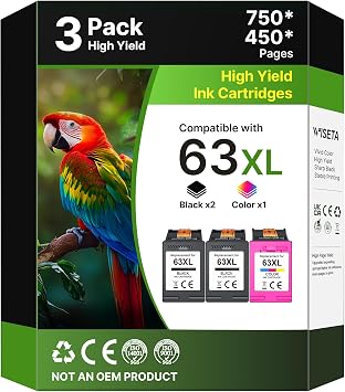 63XL Ink Cartridges Black and Color 3-Pack Replacement for HP Ink 63 for HP 63XL Ink Cartridges Combo Pack Work for HP Officejet 4650 3830 5255 Envy 4520 Deskjet 3630 1112 | L0R46AN 2 Black, 1 Color