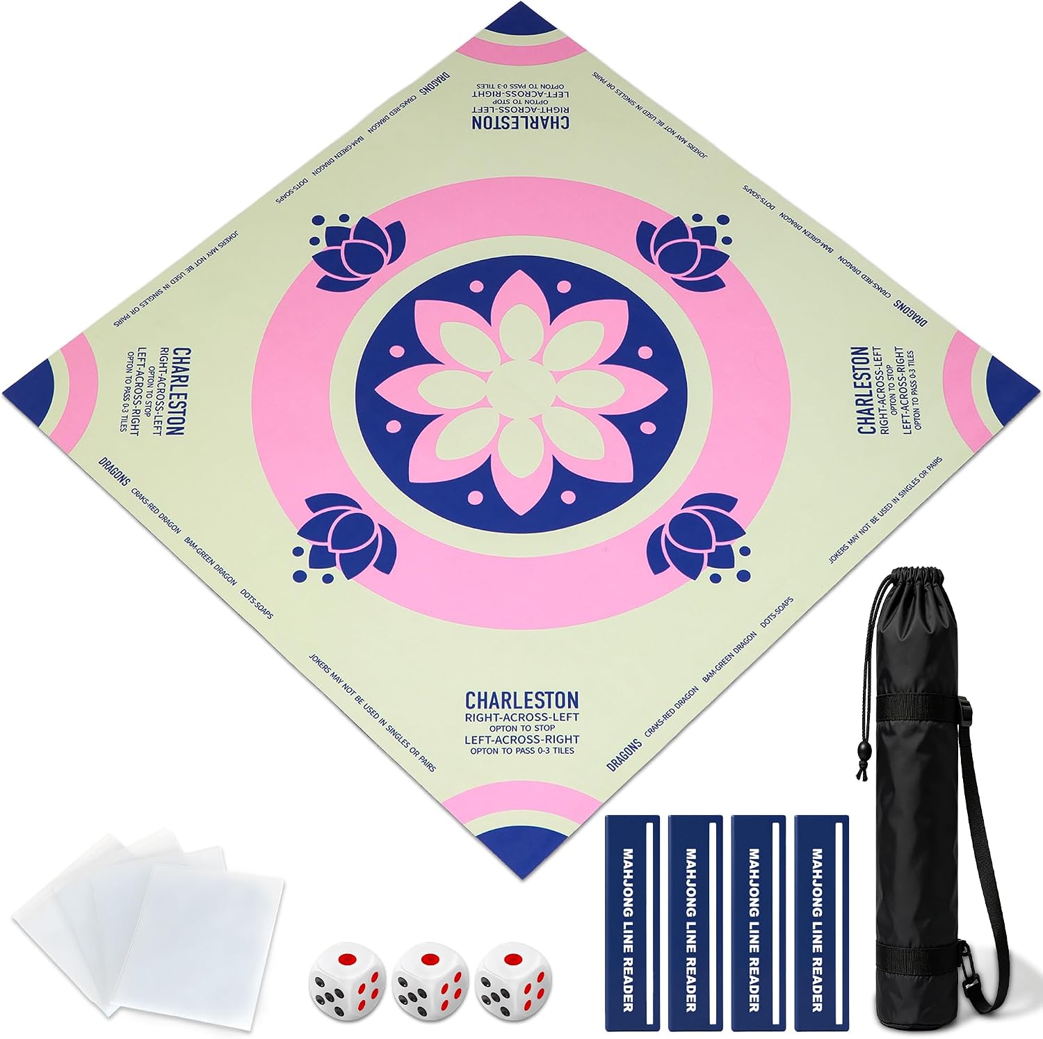 American Mahjong Mat Set, 32 x 32 Inch Diatom Mud Mat with Accessories | COMPLETE GAME-NIGHT SET — Includes a 3mm noise-reducing mat, 4 card holders, 4 card readers, 3 dice and a storage bag