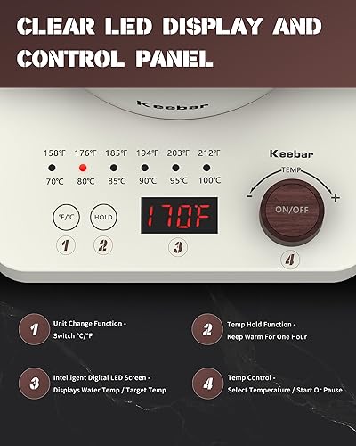 Miniatura 2 de Hervidores eléctricos, hervidor eléctrico de cuello de cisne de 1000W con 6 ajustes preestablecidos de temperatura, 0.8L/27.05oz, pico ultrafino de