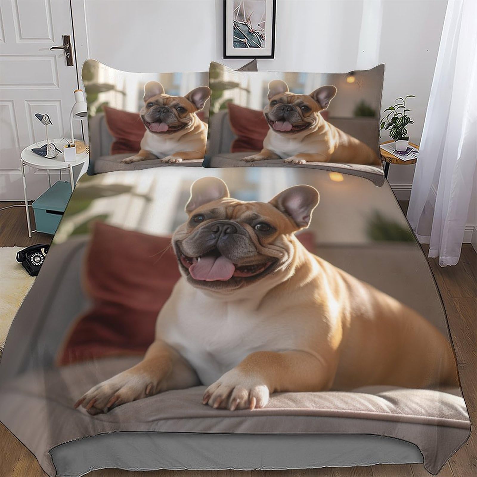 Housse de couette bouledogue français hypoallergénique parure de lit douce pour la nuit
