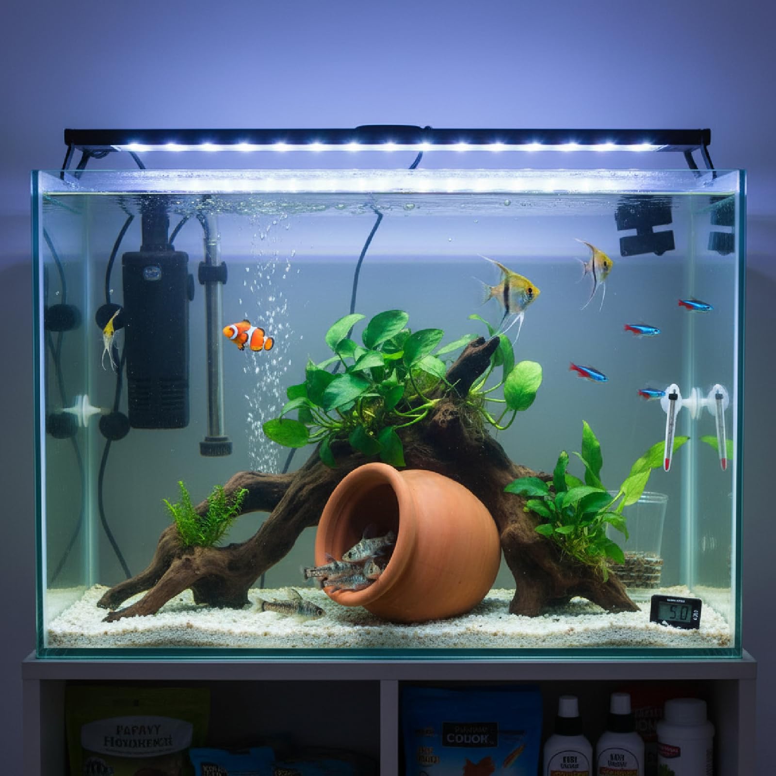 AnRui Betta Fish Tank Decor Ceramic Jar Aquarium Accessories Decorations Cute Clay Pot Hideout Cave Ornaments for Small Fish, Shrimp, Cichlid to Play Hide Breed, Large : Pet Supplies