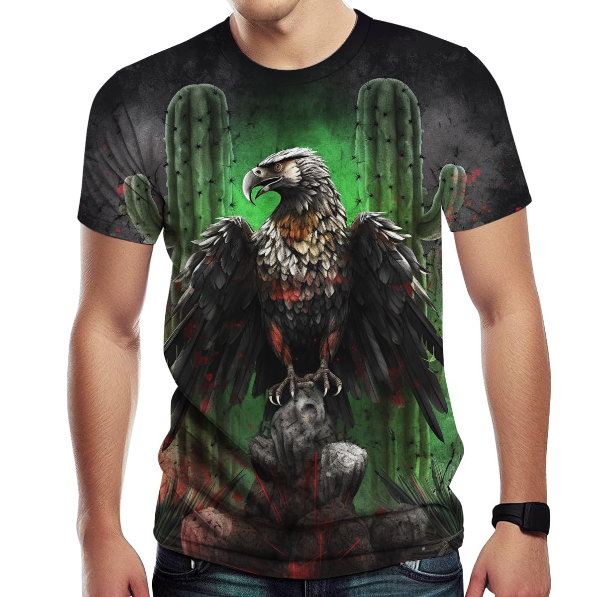 Srcnhim Men's Novelty Mexico T-Shirt Mexican Eagle Graphic Shirts with Short Sleeve