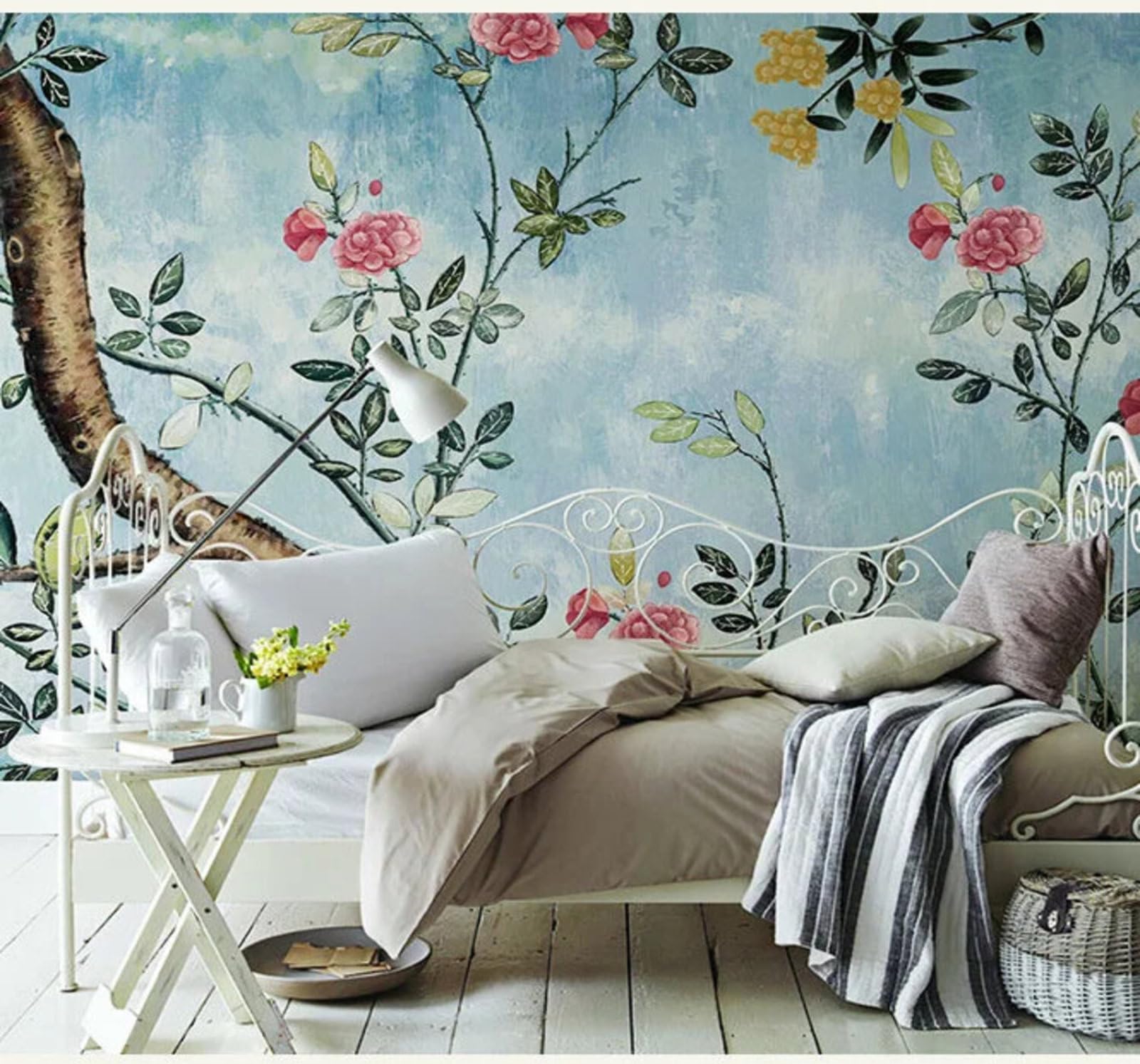 Tzxztt Vintage Nostalgic Hand Drawn Trees Flowers Modern 3D Wallpaper Premium Textured Silk Neutral Tones Material Ideal for Living Room Bedroom-350cm×256cm