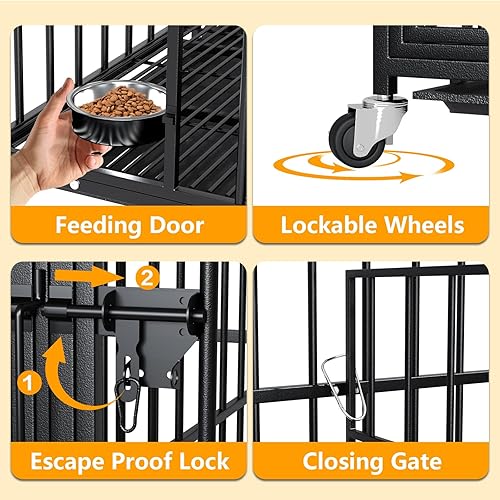 Miniatura 8 de Jaula de metal de 54 pulgadas para perros grandes, jaula resistente para perros interiores con panel divisor, ruedas bloqueables, jaulas