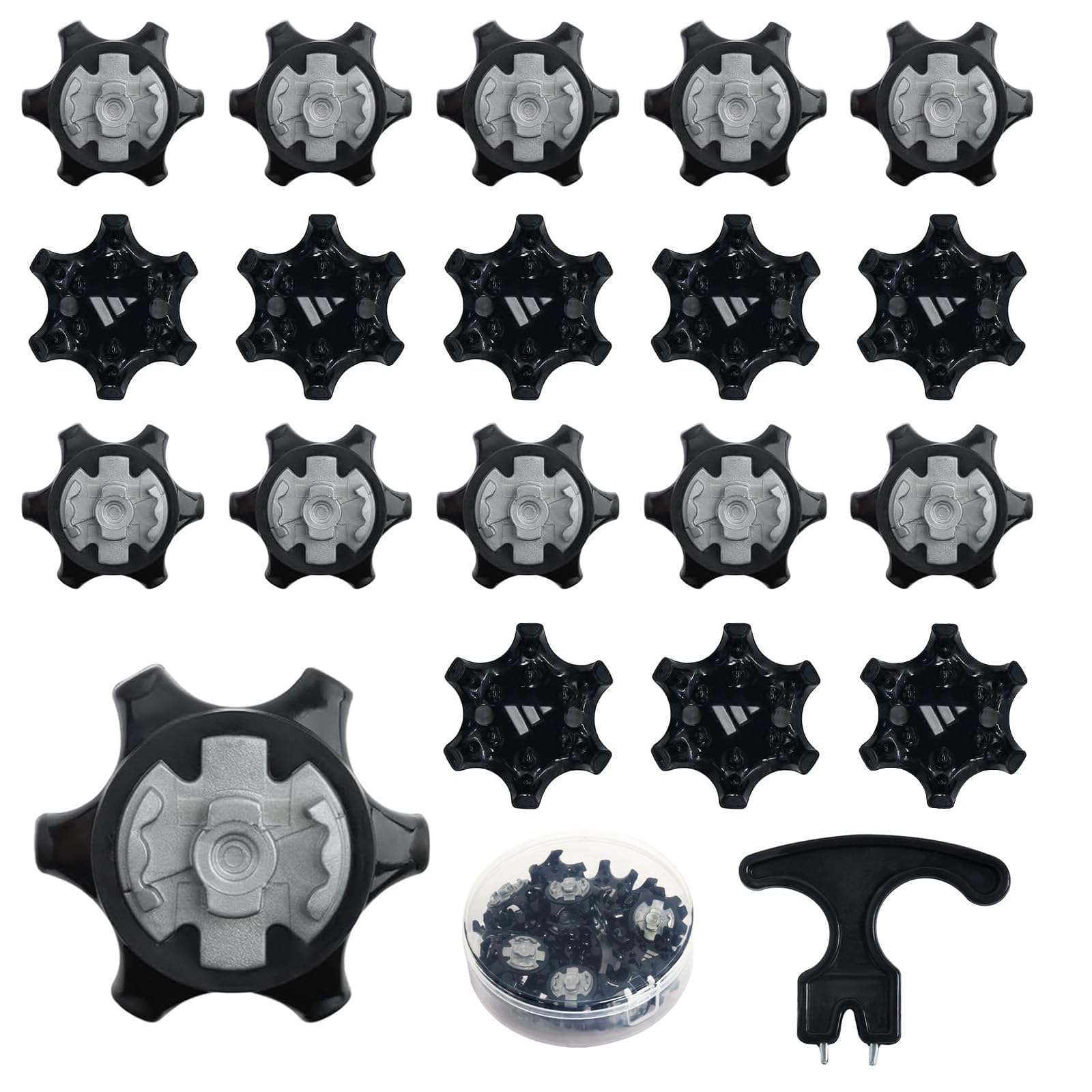 Golf Shoe Spikes Set, 18 PCS Golf Shoe Studs with Plastic Storage Box, Replacement Golf Shoe Cleats with Wrench, Metal & Rubber Golf Studs, Universal Fit for Men’s & Women’s Shoes (Black)