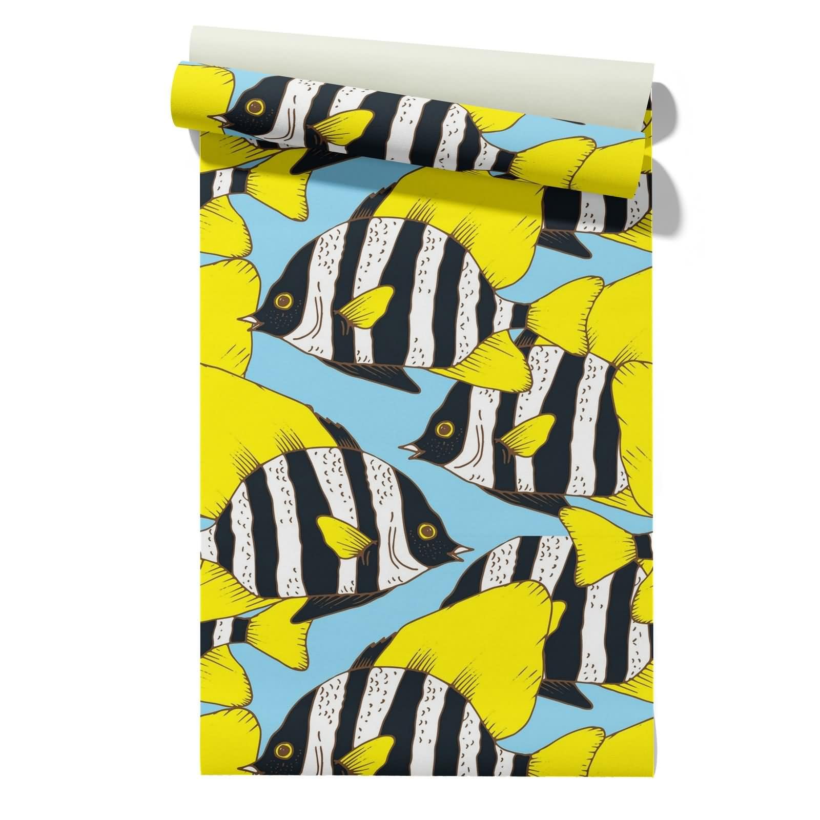 Cevan Style 6 New York Wallpaper Roll Fish Cute Cartoon Self Adhesive Peel And Stick Bathroom Removable Peel Stick Wall Covering 45X500cm