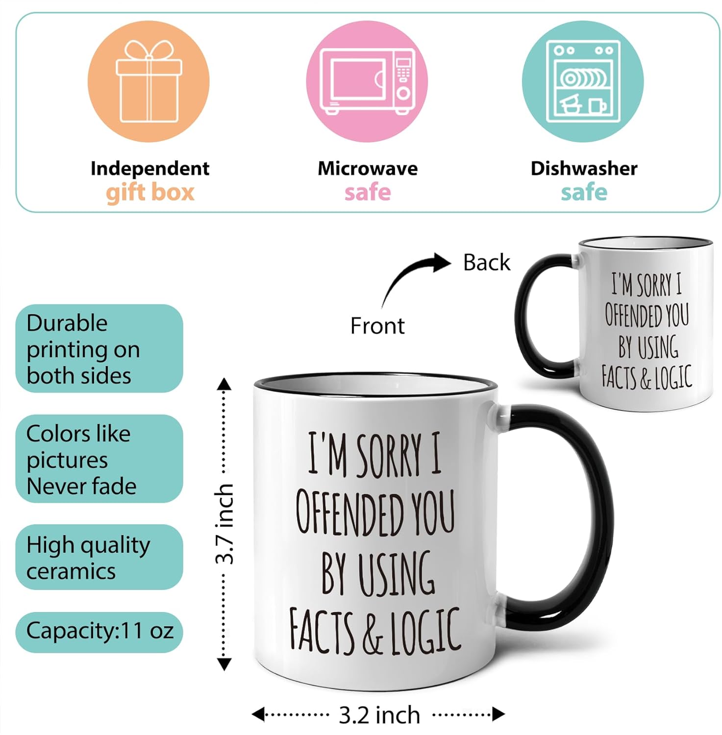 Funny Coffee Mug Gifts for Coworkers, I'm Sorry I Offended You Using Facts & Logic, Sarcastic Mugs for Office Humor Work Women Men, Hilarious Holidays, Christmas, Birthday Gift for Friends -159 - Image 4